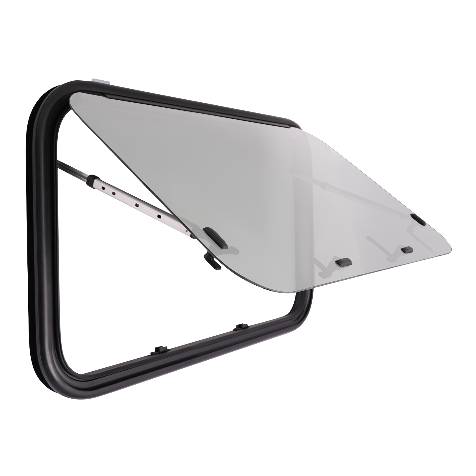 Fen&ecirc;tre coulissante caravane 90*55cm avec moustiquaire dans cadre aluminium, s'ouvre et se ferme &agrave; un angle de 65&deg;