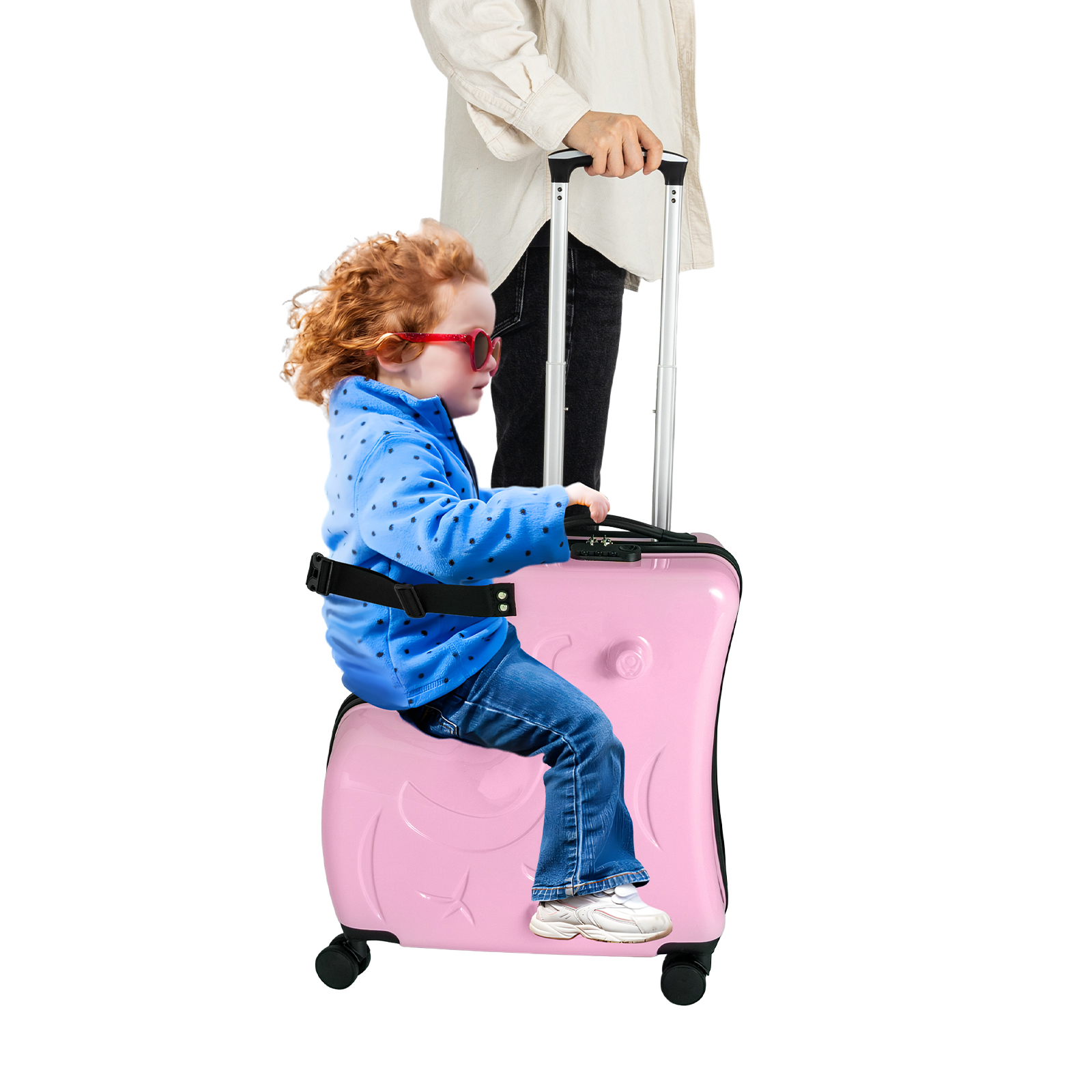 Tragbarer Kinder-Reisetrolley-Koffer, Kindergepäck, Kinder können mitfahren, Passwortsperre, verstellbarer Trolley