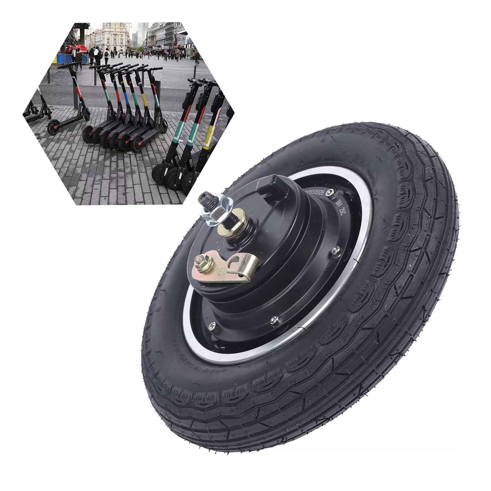 10 Zoll Antriebsradmotor, Elektroroller Motor Nabenmotor 36V 350W, für 10-Zoll-Trommelbremsnabenmotor, für Elektrofahrrad, , Scooter