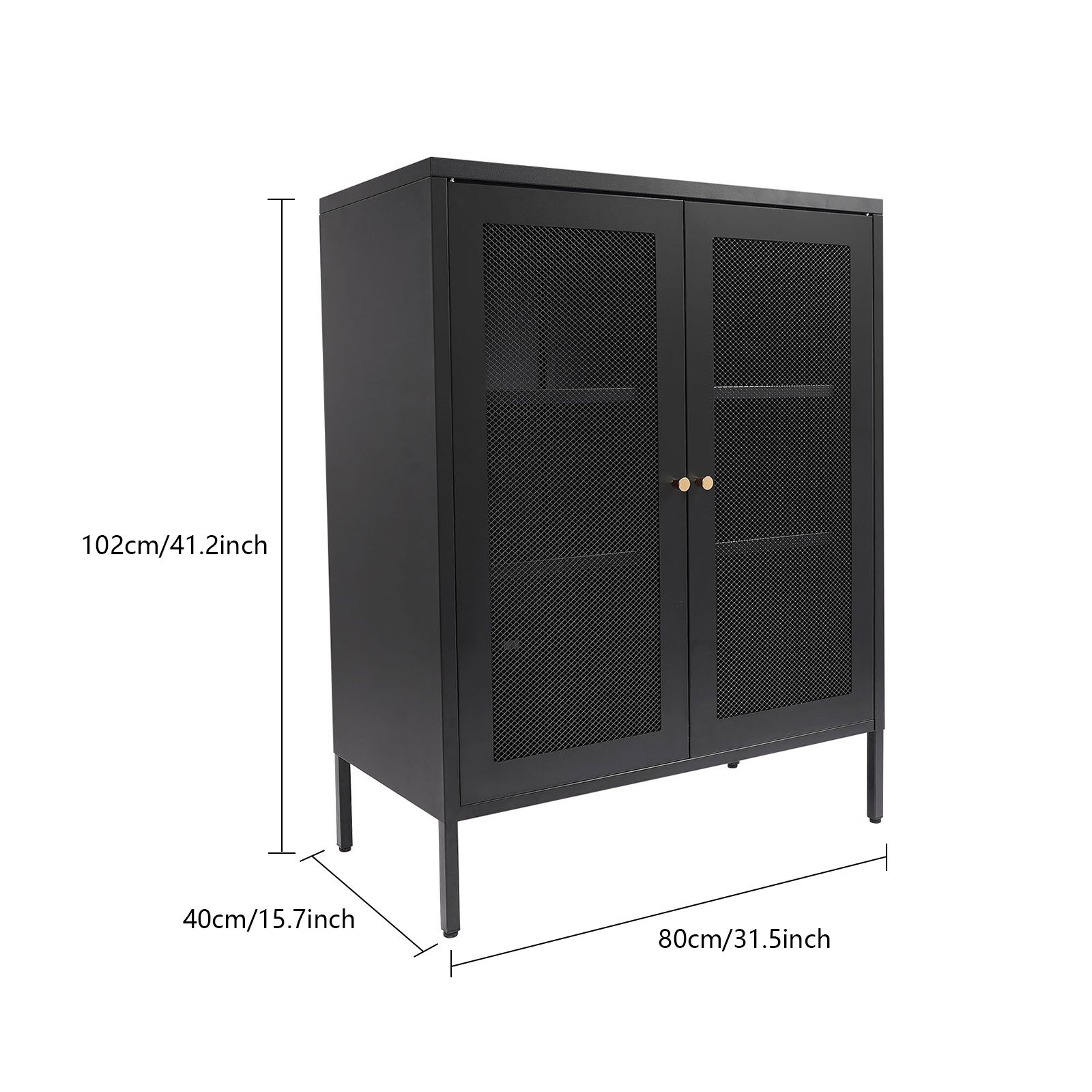 80x40x102cm Zwarte Opbergkast, Dressoirkast, Moderne Opbergkast voor Keuken, Woonkamer