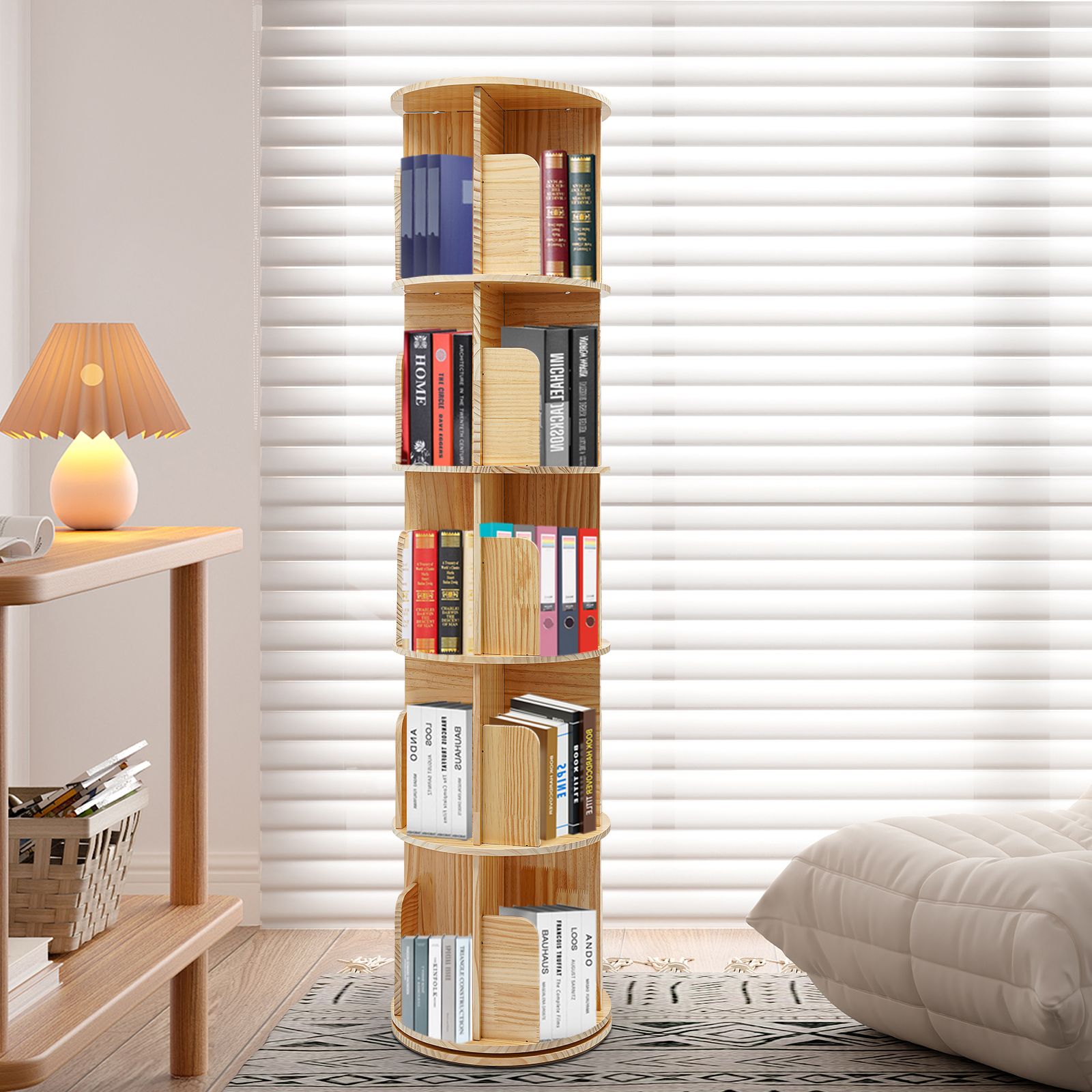 Drehbares Bücherregal, bodenstehendes Bücherregal, bodenstehendes Bücherregal mit 5 Ebenen