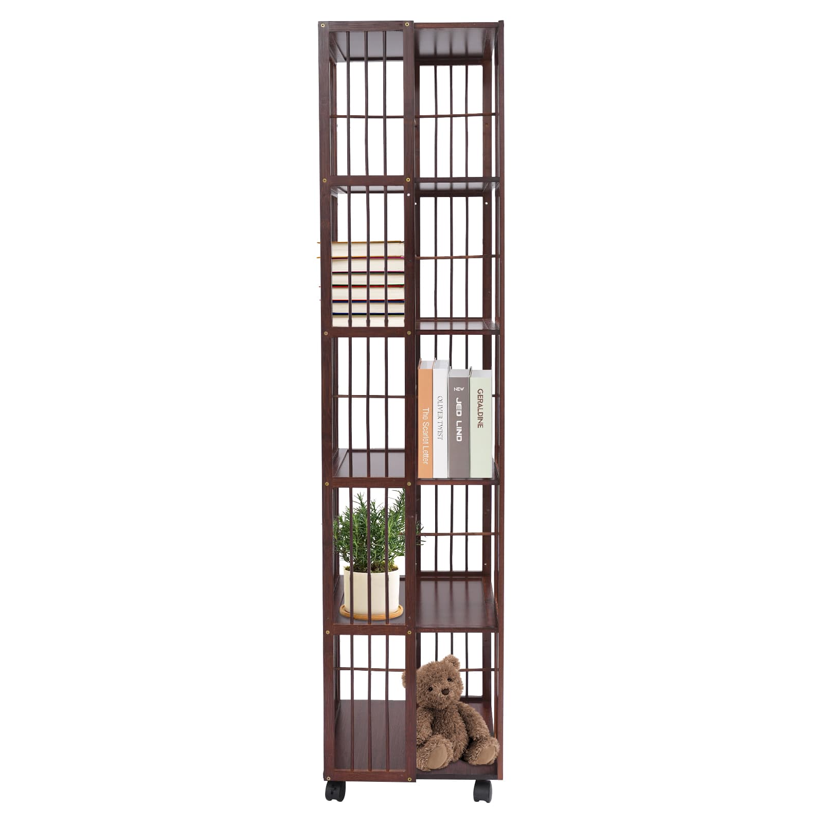 Draaibare boekenplank met 6 lagen - donkere kleur, draaibare boekenplank met 6 lagen, boekenrek, staande draaibare boekenkast Draaibare boekenplank met 6 lagen - donkere kleur, draaibare boekenplank met 6 lagen, boekenrek, staande draaibare boekenkast