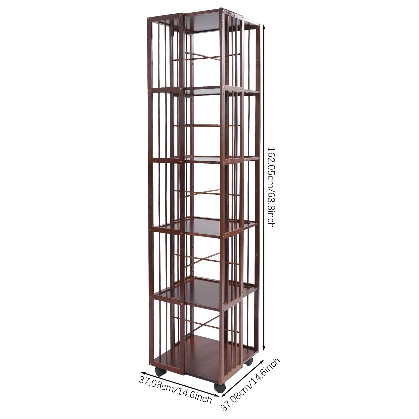 Draaibare boekenplank met 6 lagen - donkere kleur, draaibare boekenplank met 6 lagen, boekenrek, staande draaibare boekenkast Draaibare boekenplank met 6 lagen - donkere kleur, draaibare boekenplank met 6 lagen, boekenrek, staande draaibare boekenkast