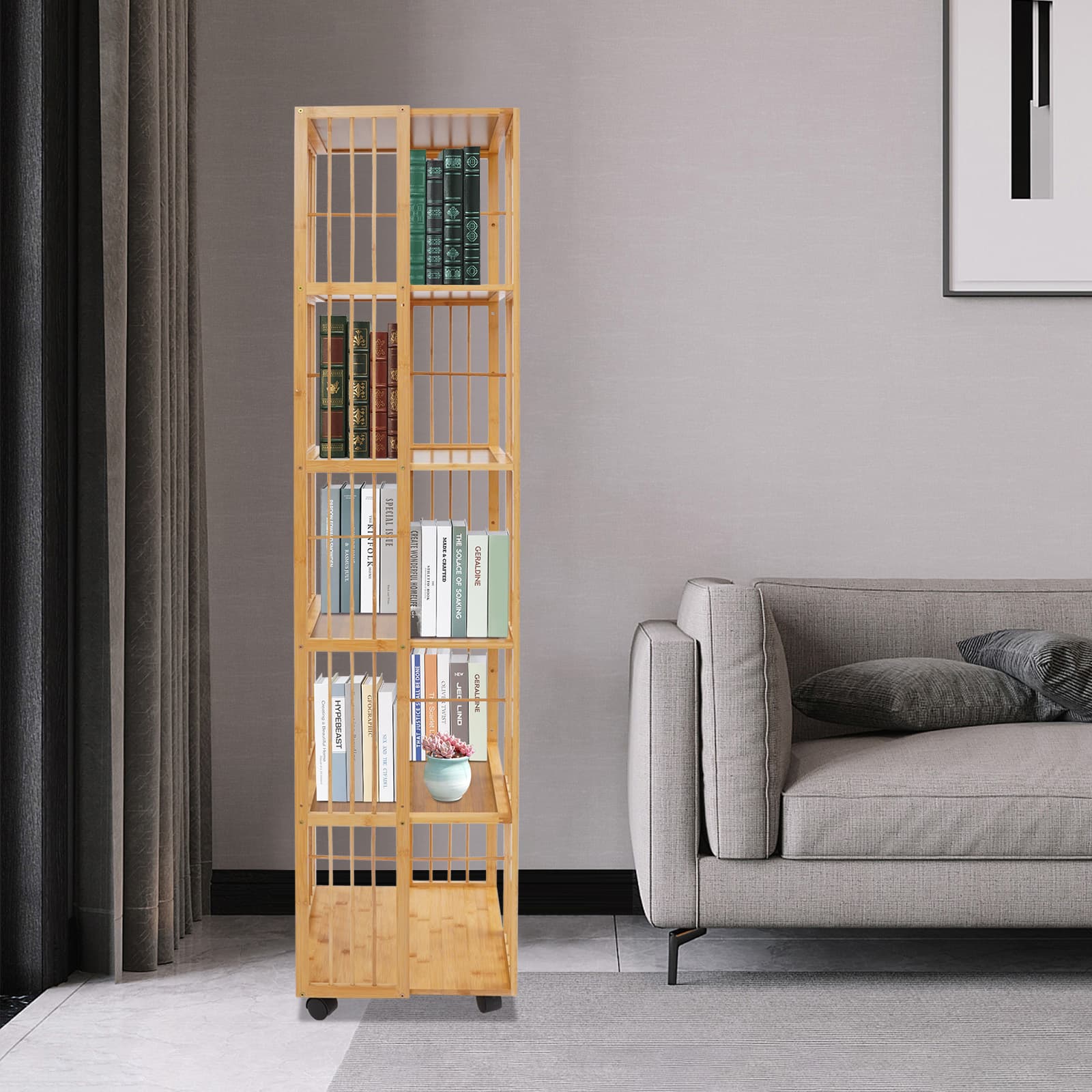 Draaibare boekenplank met 6 lagen - originele kleur, draaibare boekenplank met 6 lagen, boekenrek, staande draaibare boekenkast