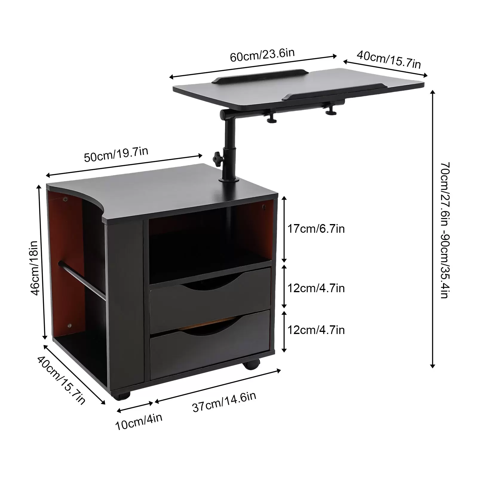 CNCEST Nachttisch mit Wendbarer Hebefläche, funktioneller drehbarer Nachttisch aus verstellbarem Holz mit Schubladen (Schwarz) CNCEST Nachttisch mit Wendbarer Hebefläche, funktioneller drehbarer Nachttisch aus verstellbarem Holz mit Schubladen (Schwarz)