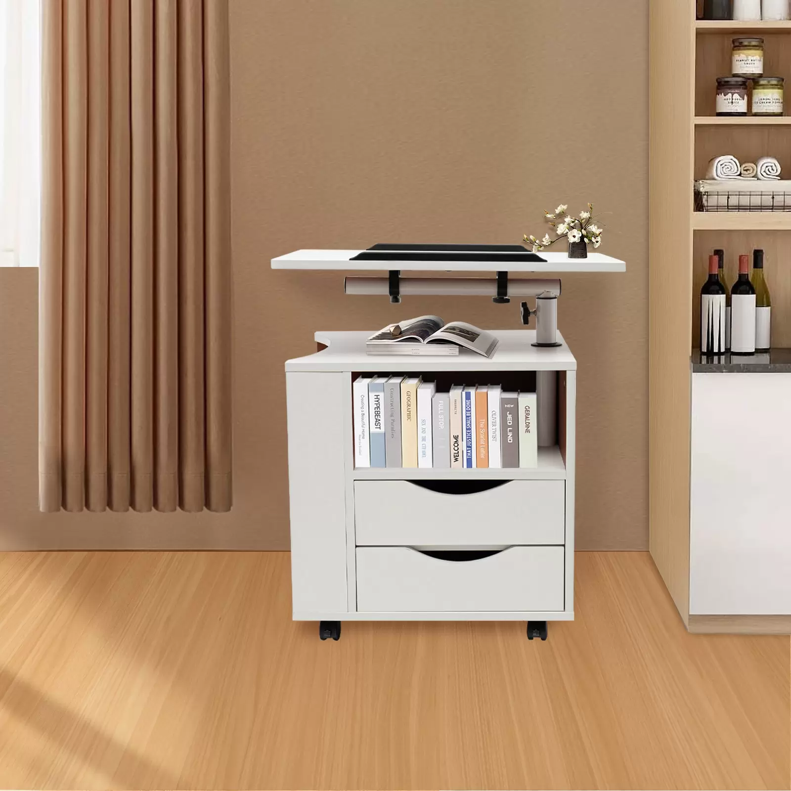 CNCEST Funktioneller Drehbarer Nachttisch, Multifunktionales Bücherregal, Multifunktionales Leseregal