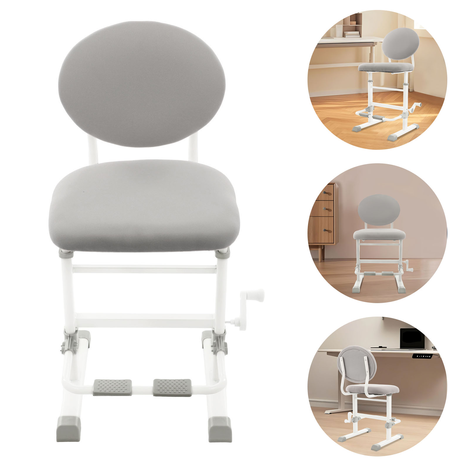 Pro model of desk stool with adjustable backrest for posture correction - elegant gray