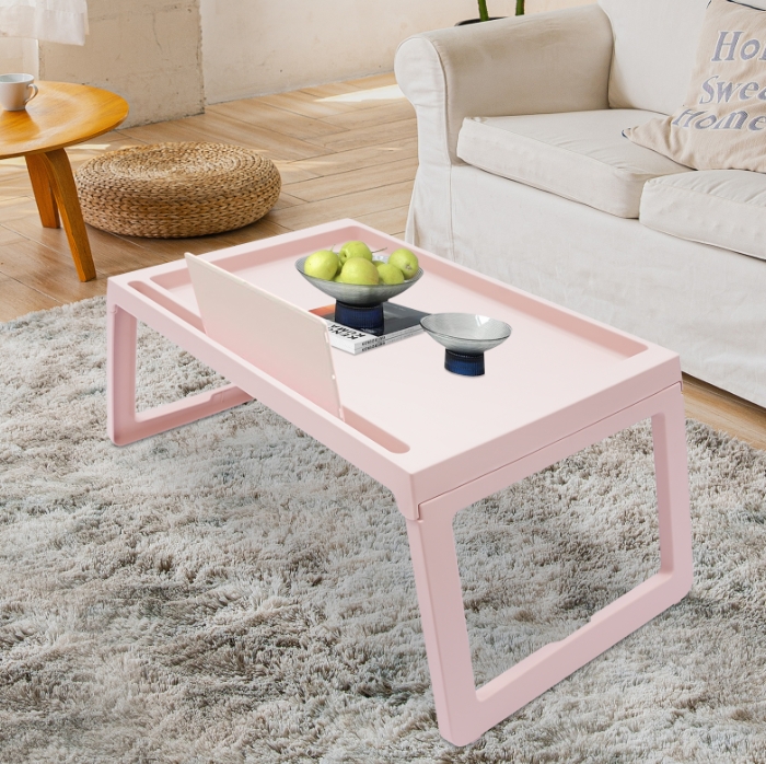 4-teiliger Beistelltisch aus Kunststoff, rutschfestes Design, geeignet für Bett oder Sofa, rosa