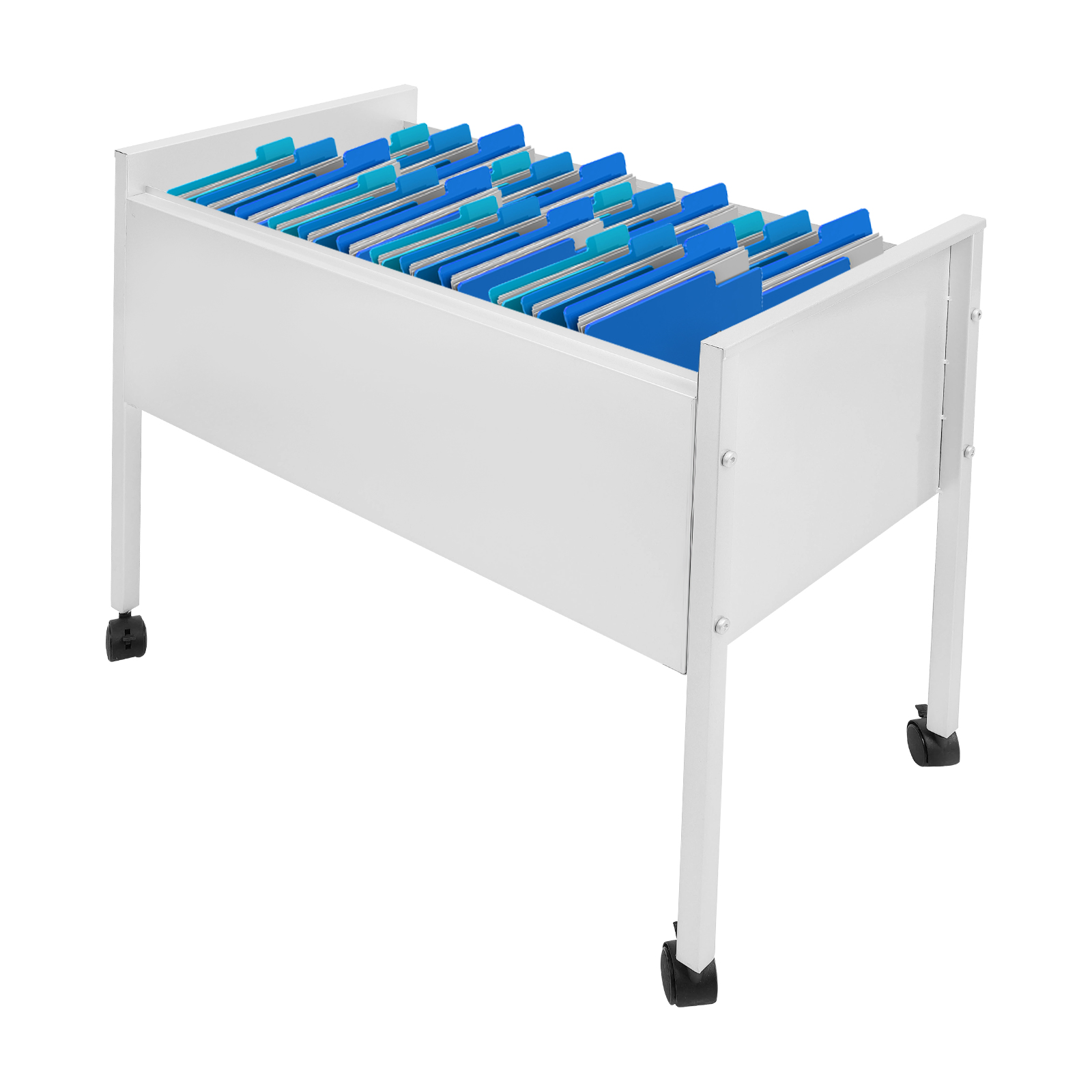 Rollbarer Aktenschrank, Rollbarer Aktenwagen für Hängeregistraturen, Hängeregistraturwagen mit 80 Fächern - Silber