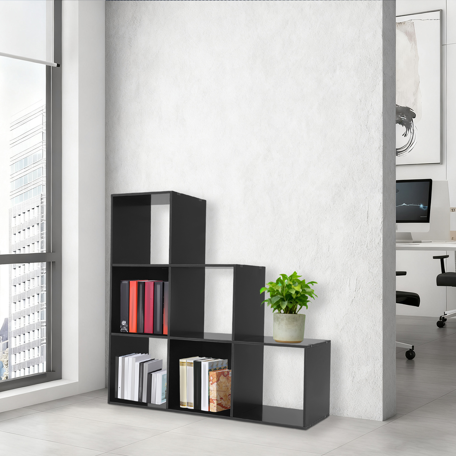 L-Shaped Storage Bookcase, 6-cube L-Shaped Corner Shelf for Home/Office ...