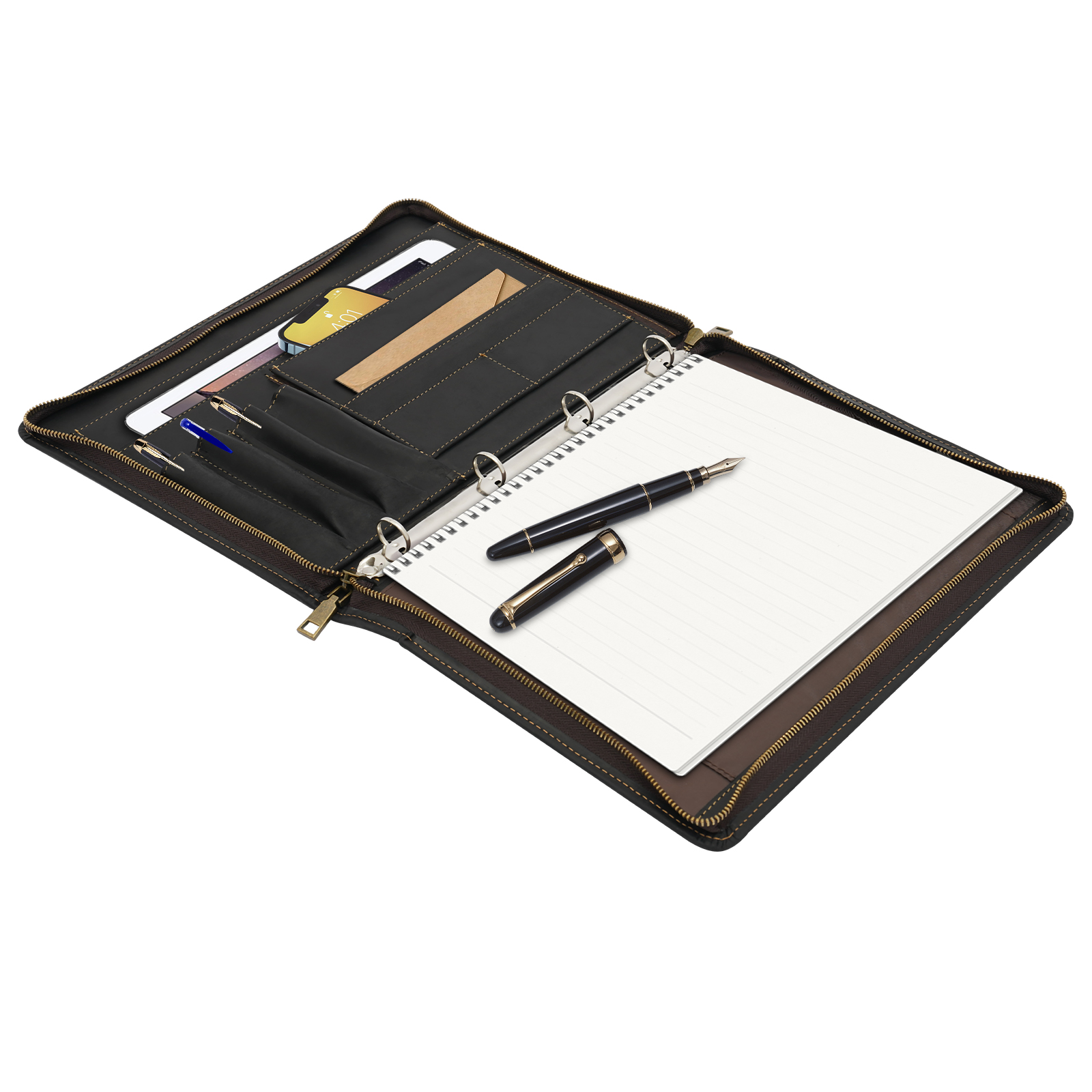 12,9" Laptop-Portfolio-Ordner aus Leder mit Reißverschluss