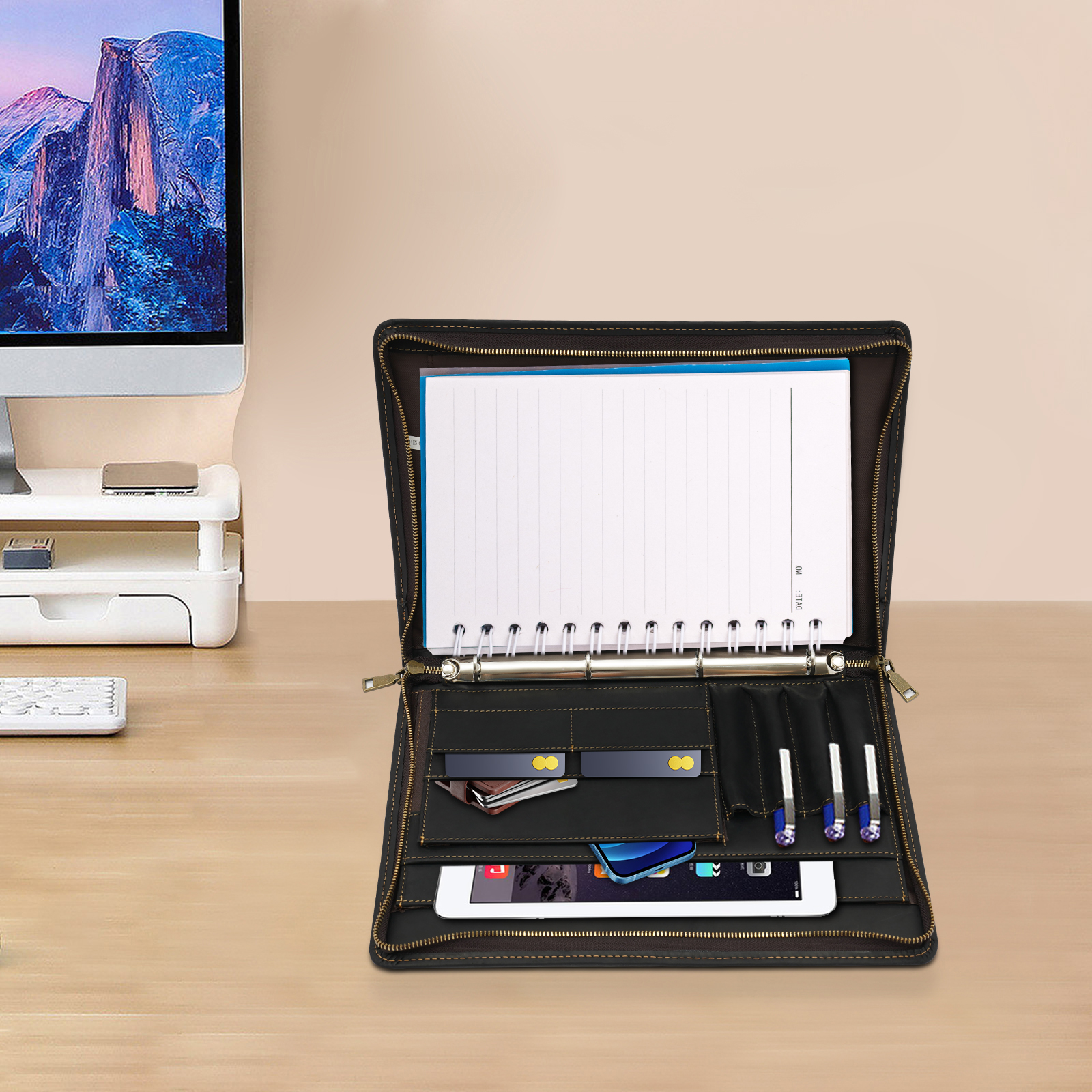 12,9" Laptop-Portfolio-Ordner aus Leder mit Reißverschluss 12,9" Laptop-Portfolio-Ordner aus Leder mit Reißverschluss