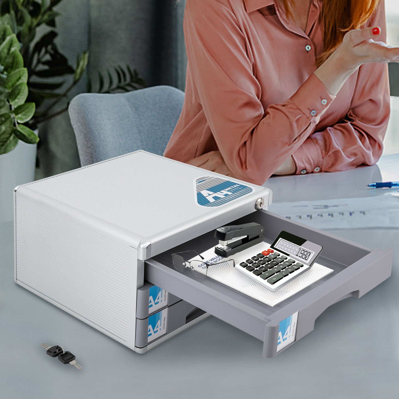 Desktop-Schubladen-Organizer, Datei-Organizer aus Aluminiumlegierung, abschließbare Schublad,geeignet zur Aufbewahrung von Büropapieren Desktop-Schubladen-Organizer, Datei-Organizer aus Aluminiumlegierung, abschließbare Schublad,geeignet zur Aufbewahrung von Büropapieren