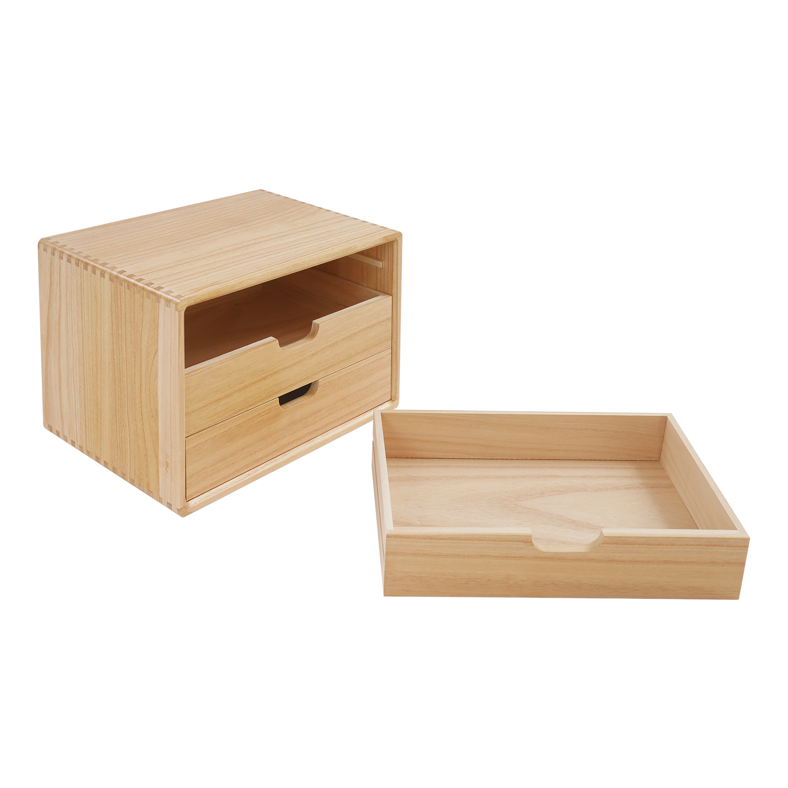 35 x 26 x 23 cm Paulownia-Schreibtisch-Organizer mit 3 Schubladen, Aufbewahrungsbox, 3-stufiger Schreibtisch-Organizer – Holzfarbe