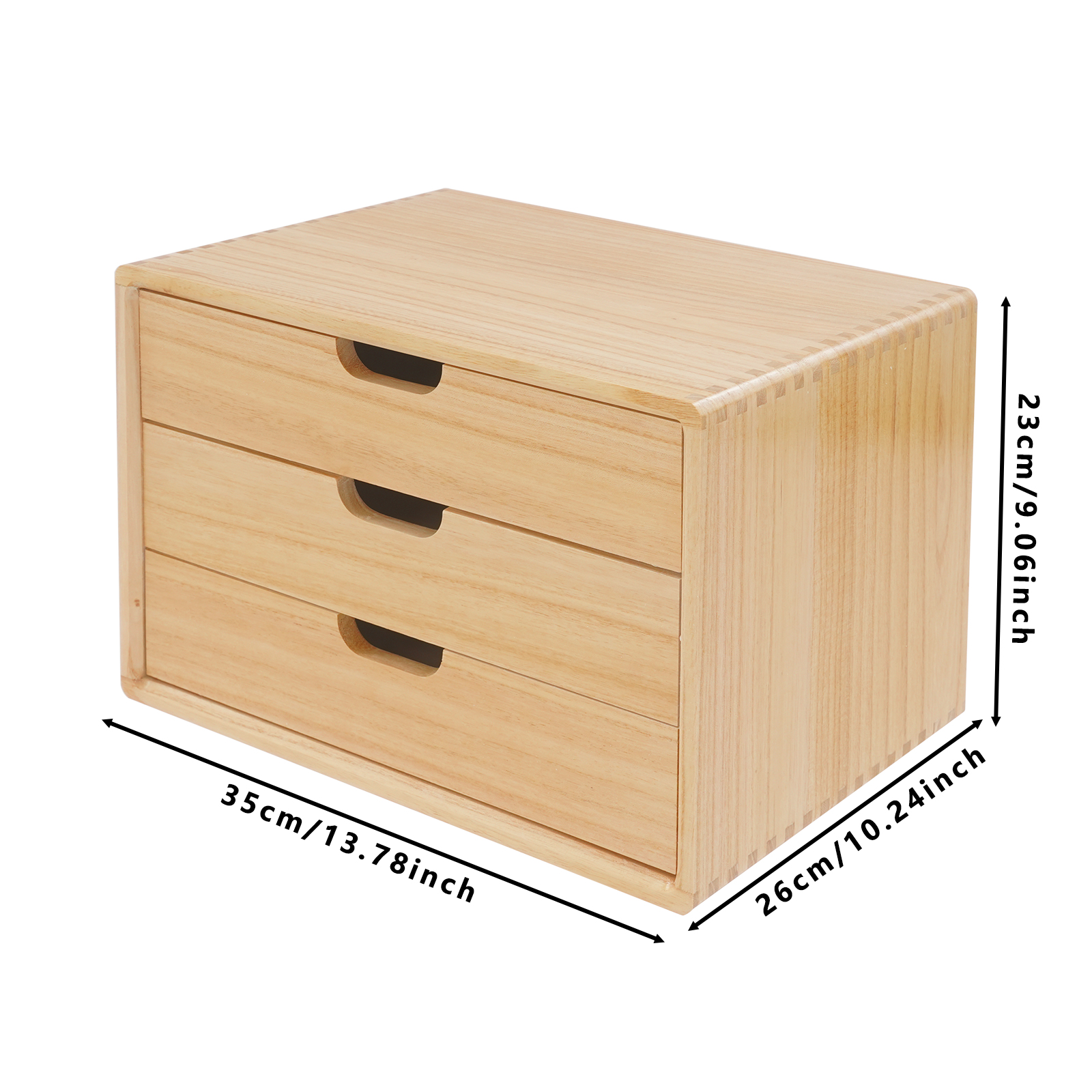 35 x 26 x 23 cm Paulownia-Schreibtisch-Organizer mit 3 Schubladen, Aufbewahrungsbox, 3-stufiger Schreibtisch-Organizer – Holzfarbe