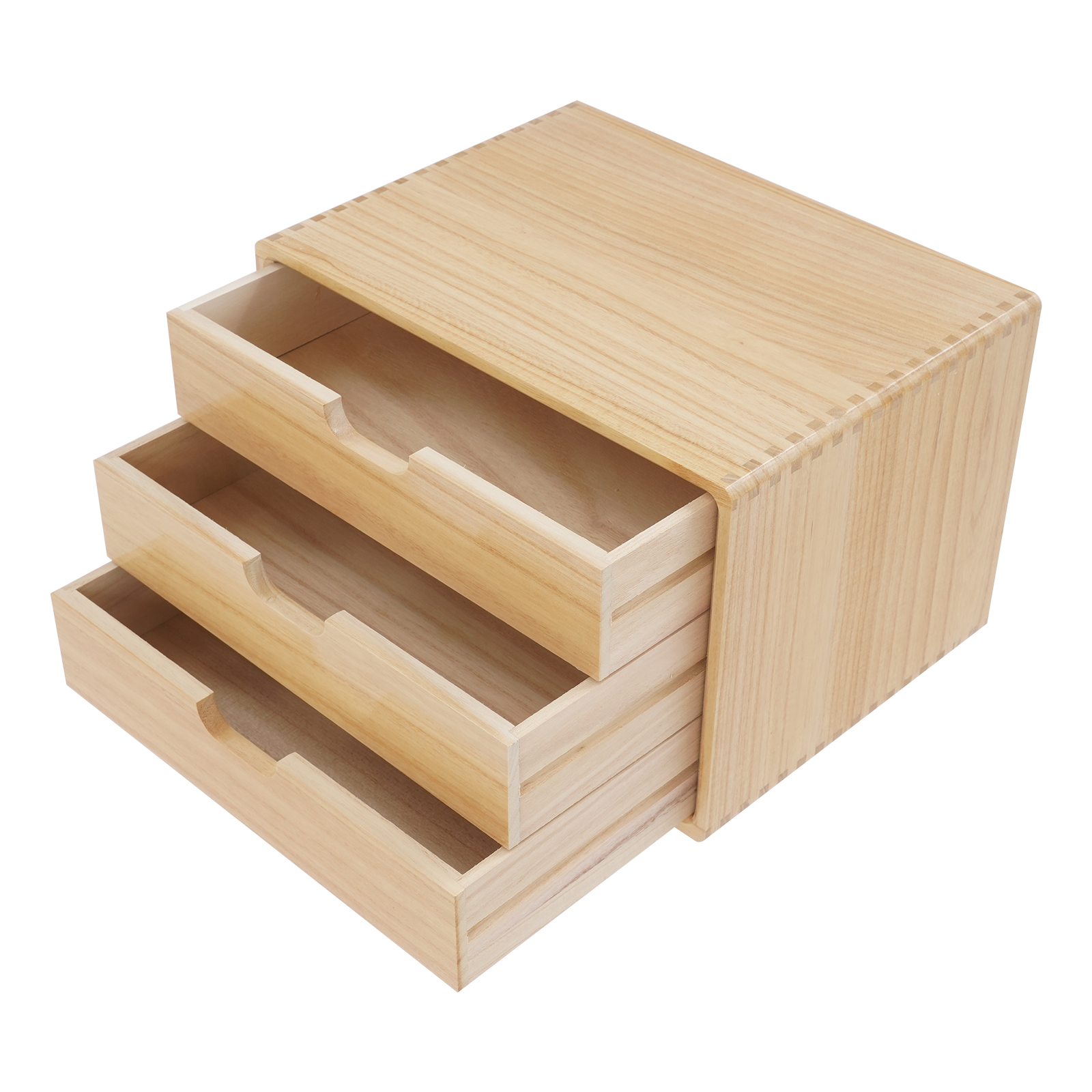 35 x 26 x 23 cm Paulownia-Schreibtisch-Organizer mit 3 Schubladen, Aufbewahrungsbox, 3-stufiger Schreibtisch-Organizer – Holzfarbe