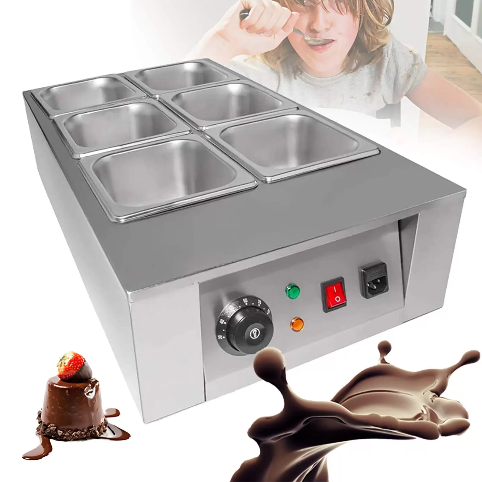 Schokoladenkocher mit Temperaturregelung 0~80 ℃ Schokoladenschmelzer mit 6 Tanks Schokoladenkocher mit Temperaturregelung 0~80 ℃ Schokoladenschmelzer mit 6 Tanks