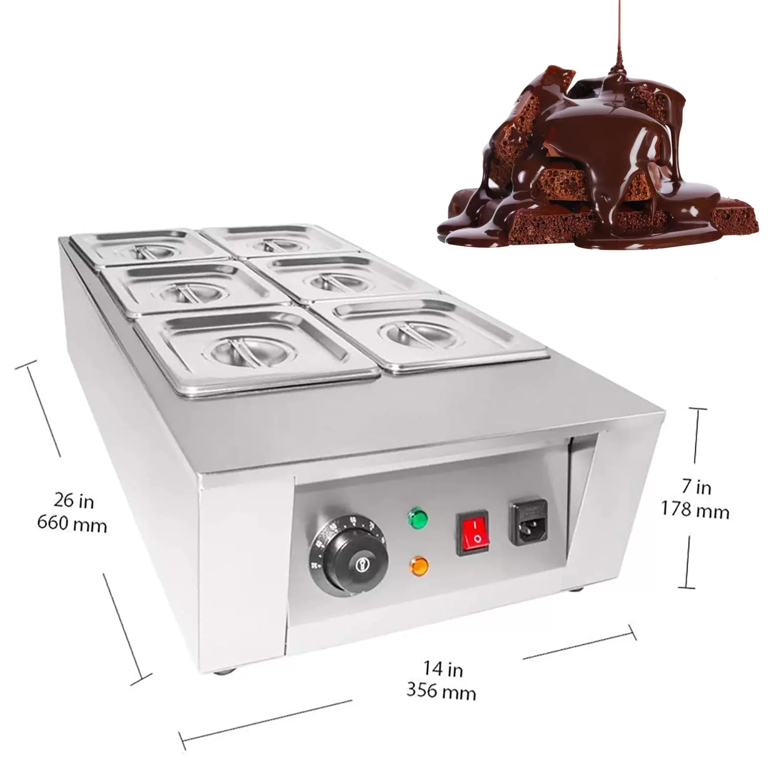 Schokoladenkocher mit Temperaturregelung 0~80 ℃ Schokoladenschmelzer mit 6 Tanks Schokoladenkocher mit Temperaturregelung 0~80 ℃ Schokoladenschmelzer mit 6 Tanks