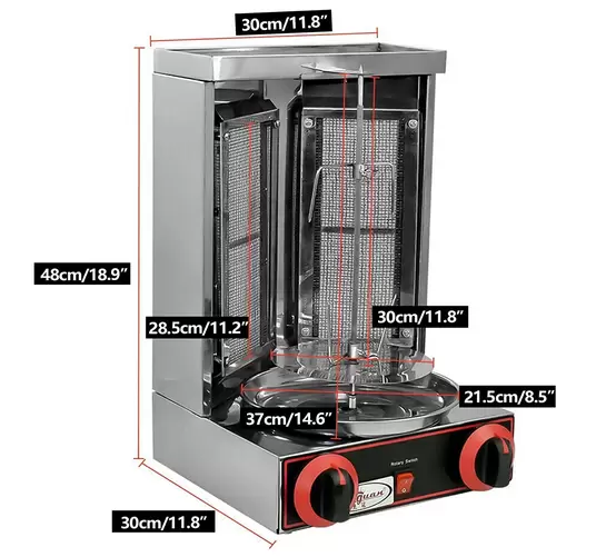 Dönergrill 3000W Elektro Gas Schaschlik-Vertikal-Multigrill Edelstahl Gyrosgrill