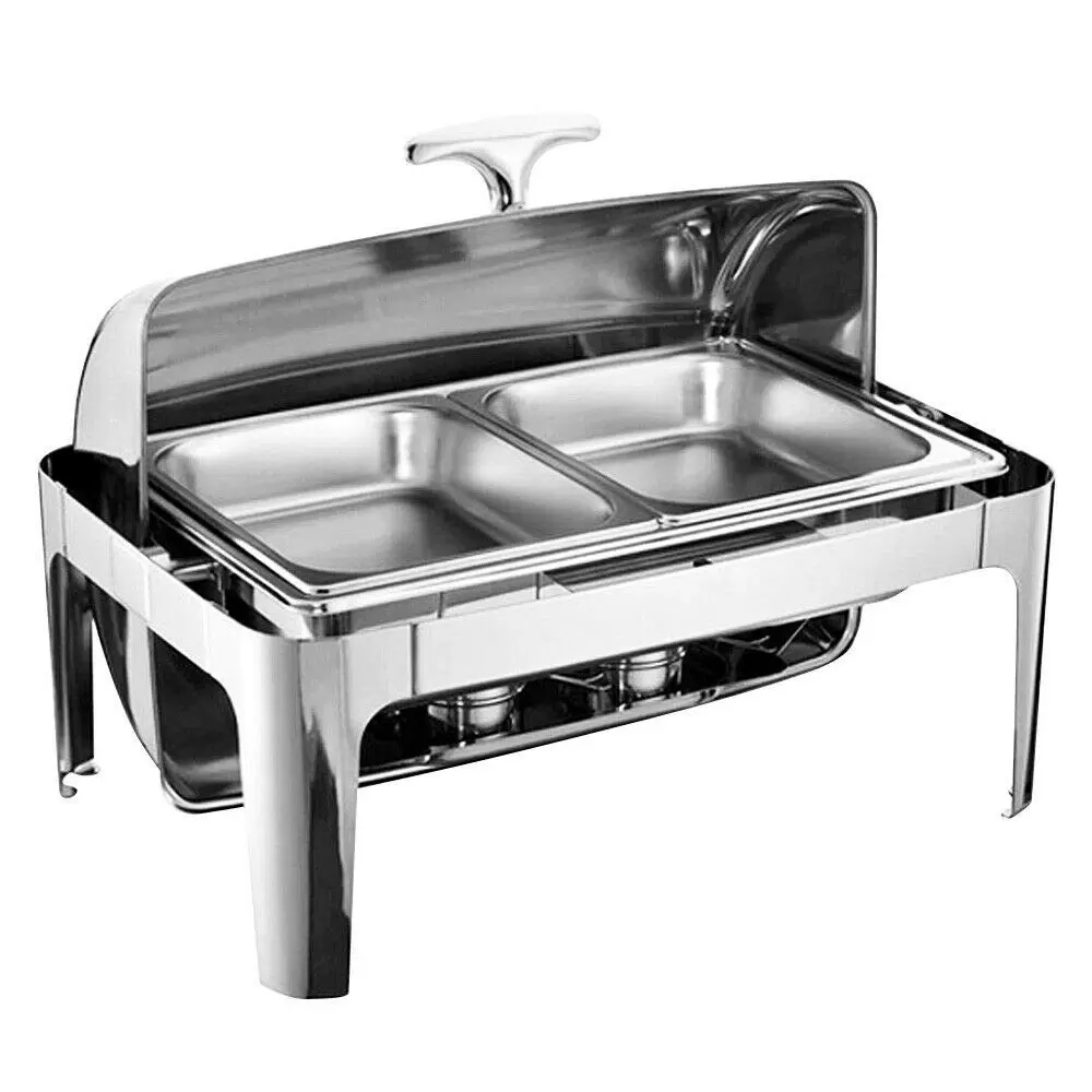 9L wärmer Chafing Dish Warming Container Klappdeckel Wärmebehälter Herd mit 2 halben Größen Catering-Tabletts