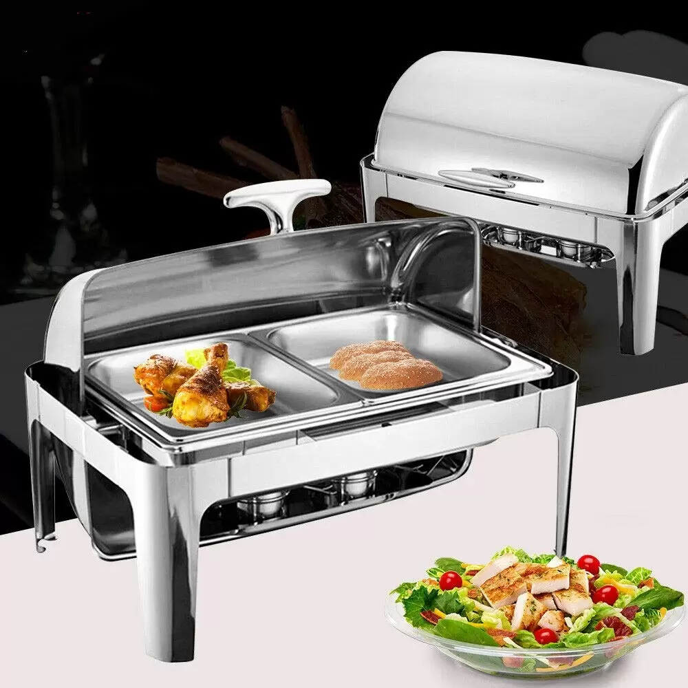 9L wärmer Chafing Dish Warming Container Klappdeckel Wärmebehälter Herd mit 2 halben Größen Catering-Tabletts 9L wärmer Chafing Dish Warming Container Klappdeckel Wärmebehälter Herd mit 2 halben Größen Catering-Tabletts