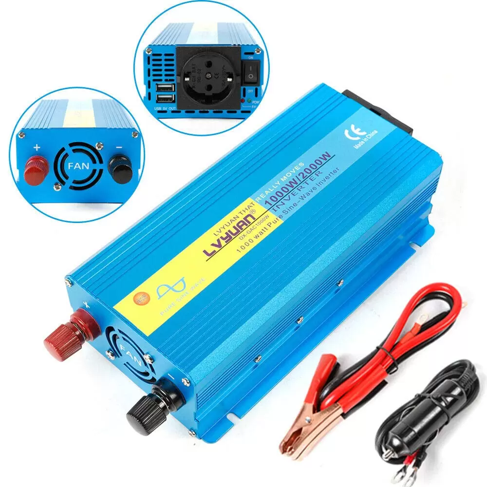 12V-230V 1000W/2000W Spannungswandler Reiner Sinus Wechselstrom Wechselrichter