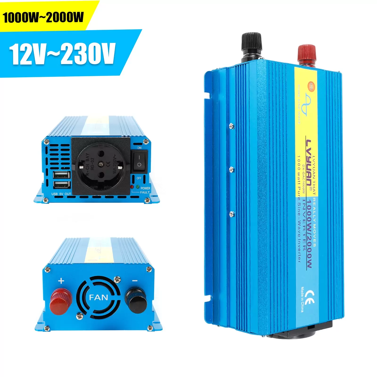 12V-230V 1000W/2000W Spannungswandler Reiner Sinus Wechselstrom Wechselrichter 12V-230V 1000W/2000W Spannungswandler Reiner Sinus Wechselstrom Wechselrichter