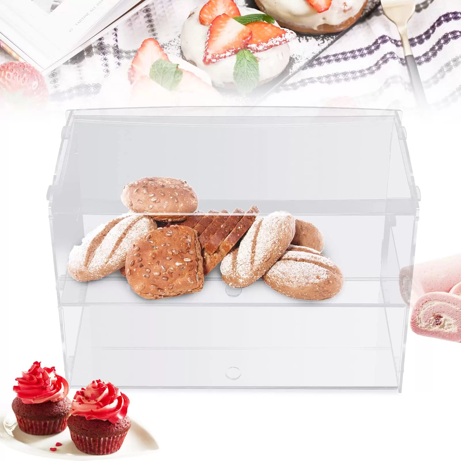 2 Stöckiger Acryl Display Ständer Cupcake Tortenvitrine 45,72*25,4*30,48cm Organizer Transparent Regal Tischplatte Schmuckständer