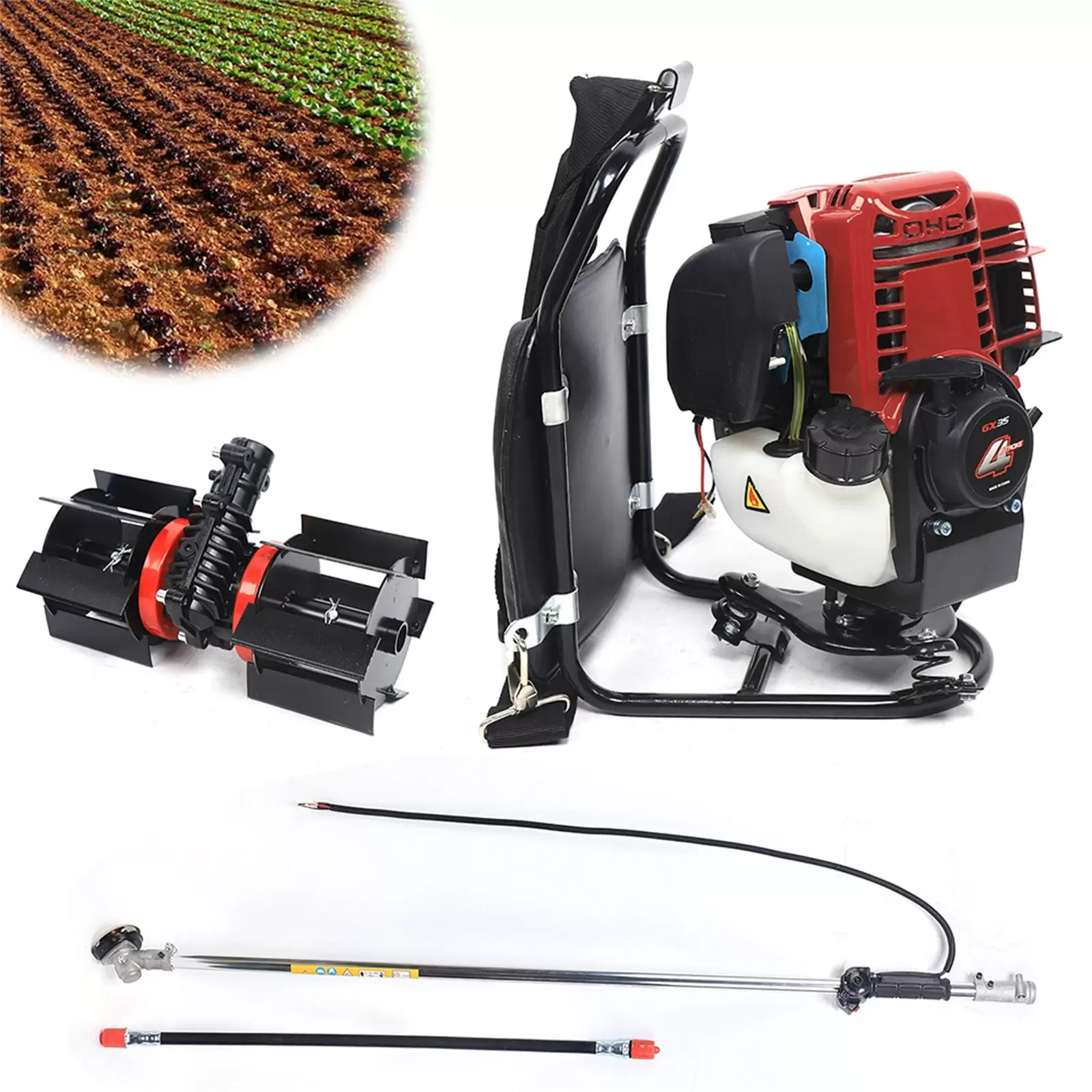 Benzin Motorsense Rückentragbare 4-Takt Motorsense 2 in 1 Freischneider 1,4 PS,4500-8500 U/min Tragegurt Rasentrimmer