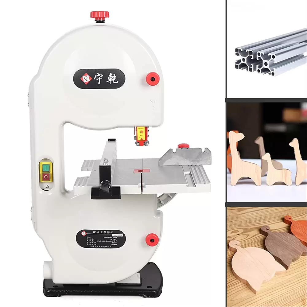 CNCEST 350W Tischbandsäge 0-45° Tischverstellung Holzbandsäge | Werkbankgröße:30x30cm | Schnitthöhe: 8 cm
