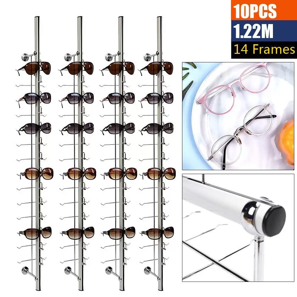 10X Brillen Display Rod ohne Schloss Brillenständer Ablage Brillendisplay (Silber)