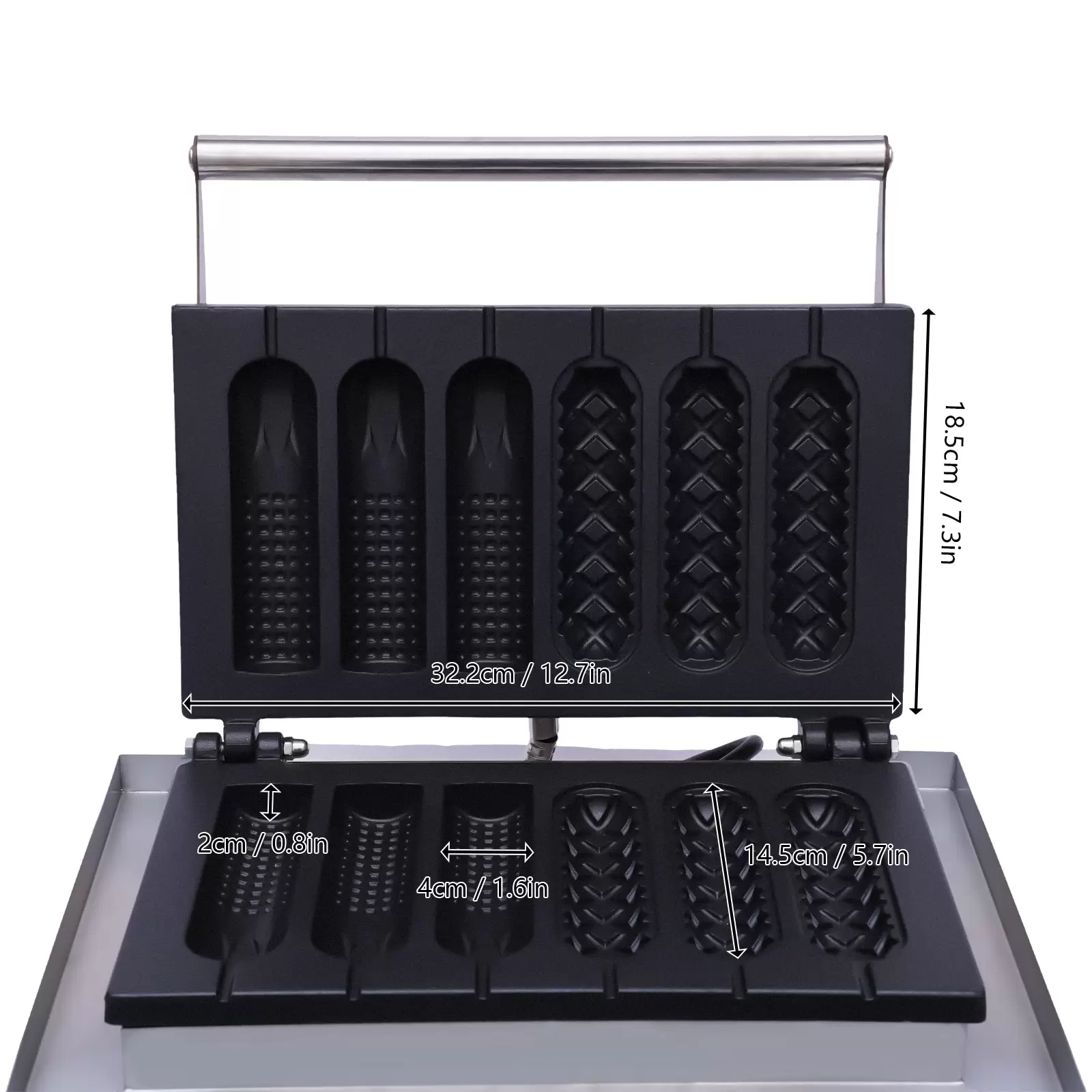6stk Kommerzielles Waffeleisen Edelstahl Hotdog Maker Stiel Waffelsticks