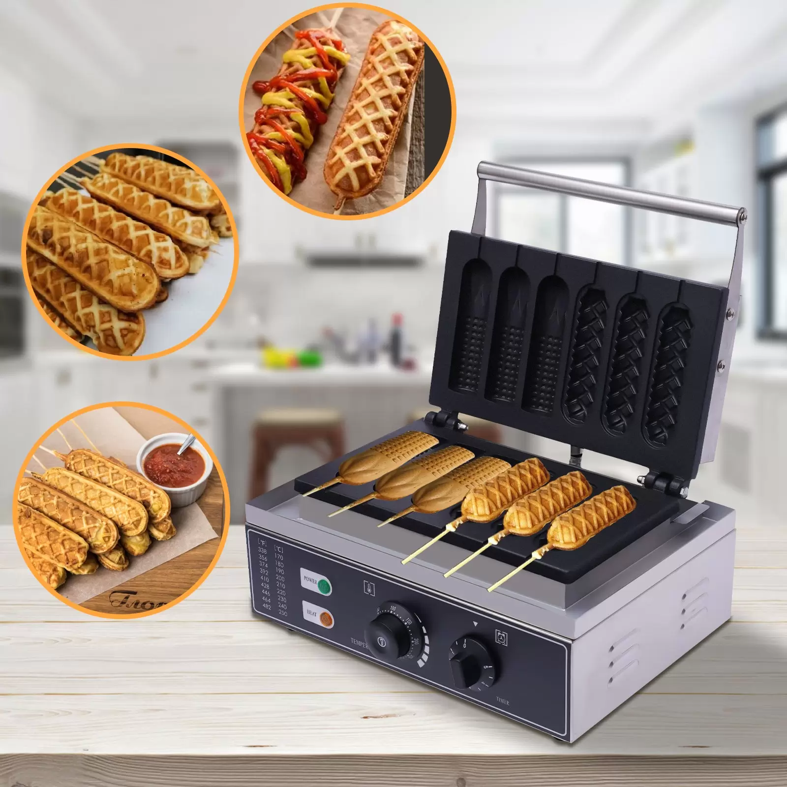 6stk Kommerzielles Waffeleisen Edelstahl Hotdog Maker Stiel Waffelsticks