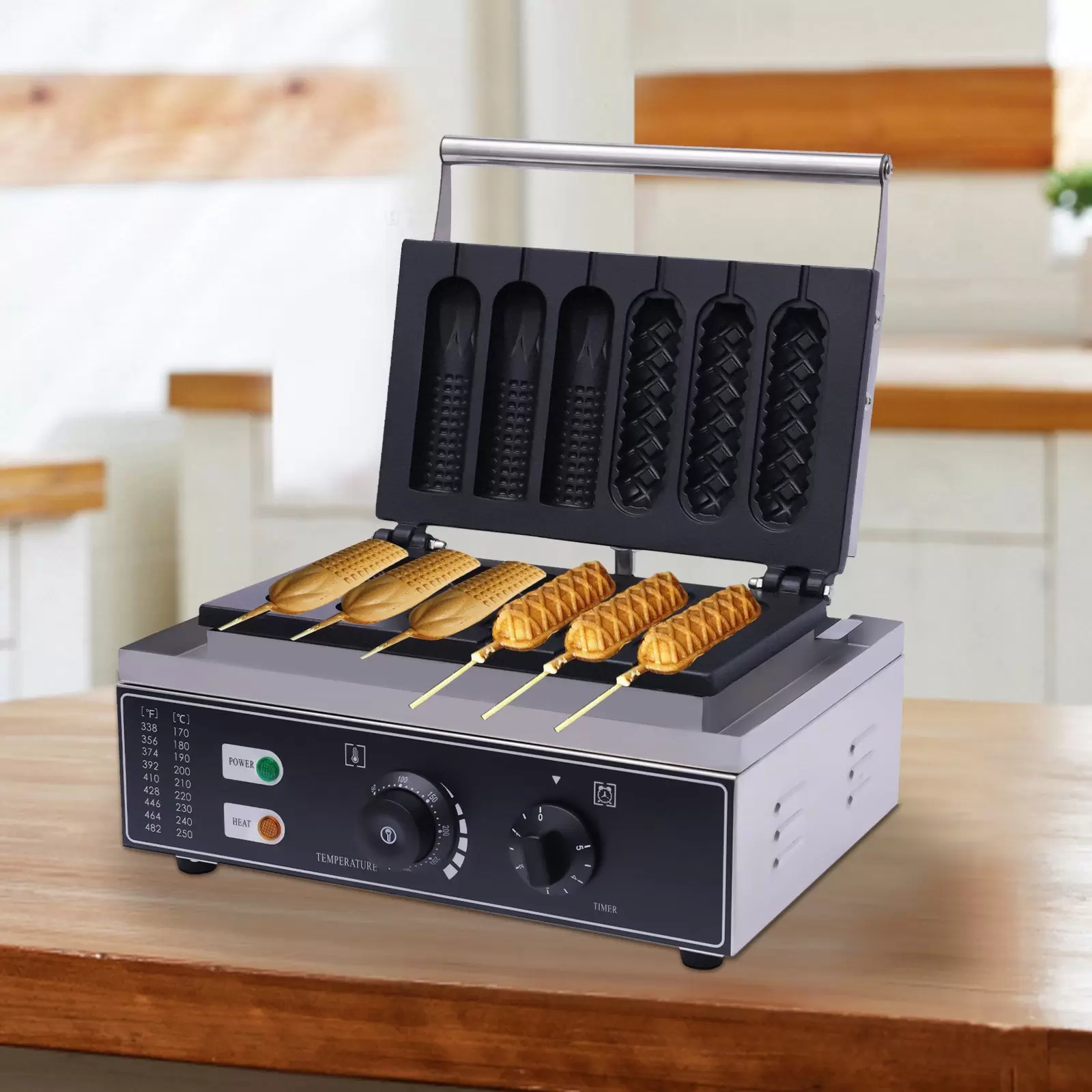 6stk Kommerzielles Waffeleisen Edelstahl Hotdog Maker Stiel Waffelsticks