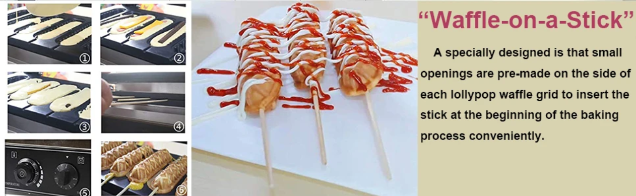 6stk Kommerzielles Waffeleisen Edelstahl Hotdog Maker Stiel Waffelsticks
