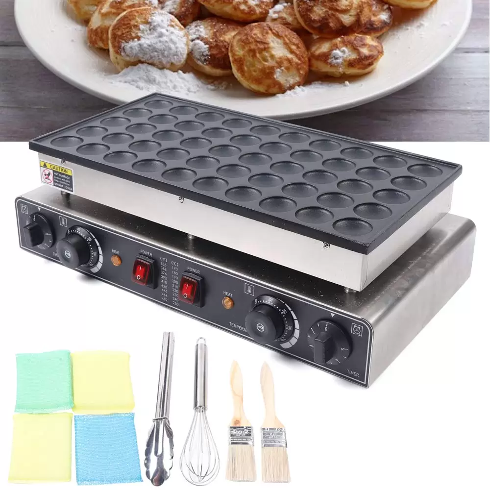 50 Löcher Elektro Mini Holländischer Pfannkuchenmaschine Antihaft Pancakes Maker Pfannkuchenpfanne + 2* Bürsten