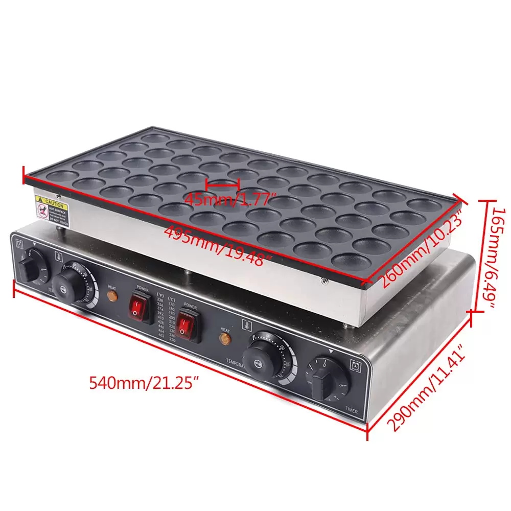 50 Löcher Elektro Mini Holländischer Pfannkuchenmaschine Antihaft Pancakes Maker Pfannkuchenpfanne + 2* Bürsten