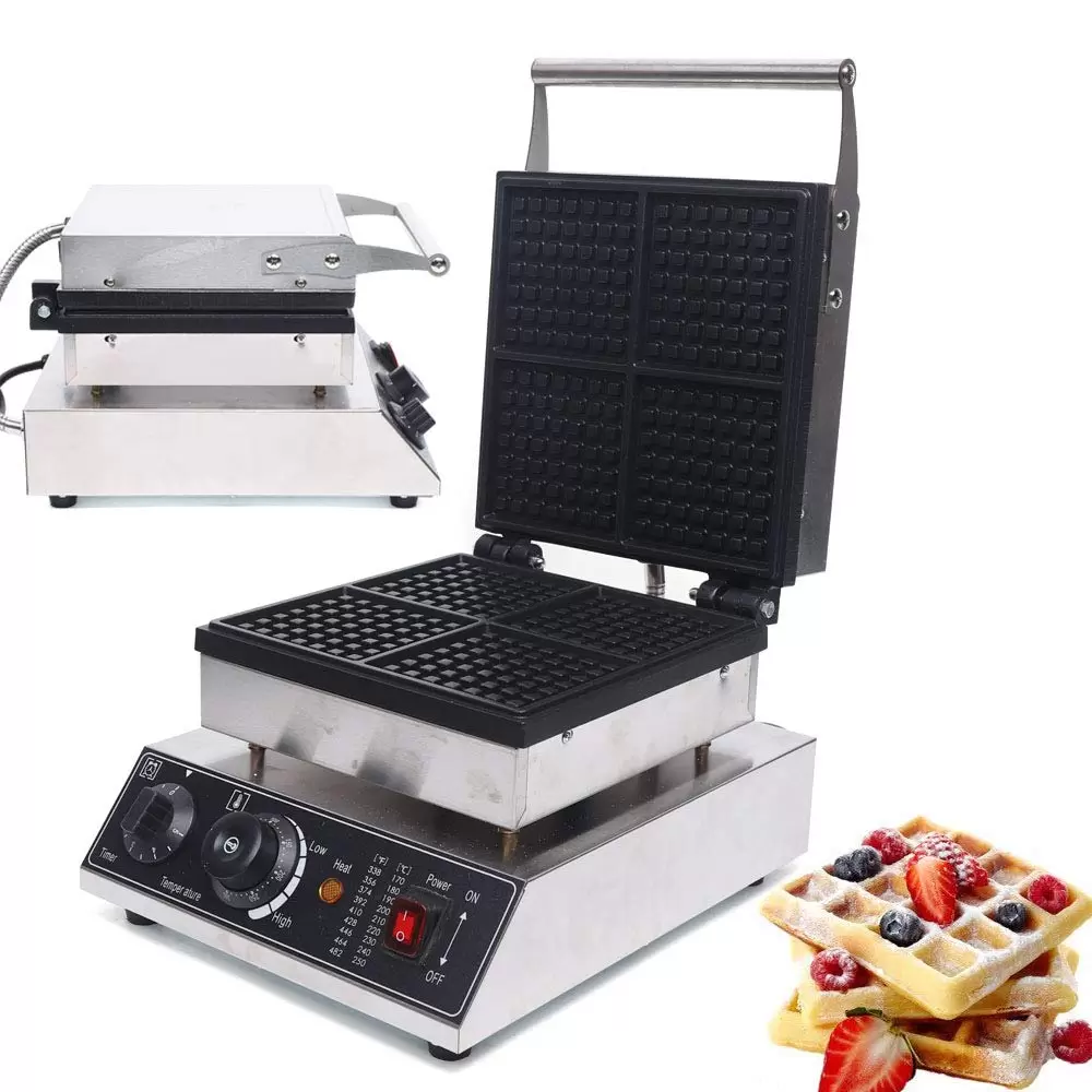 1750W Waffeleisen für 4 Belgische Waffeln, Antihaftbeschichtung, Quadratische Waffeleisen Waffelautomat
