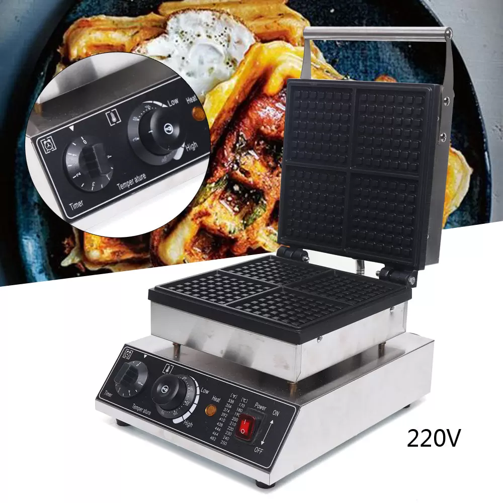 1750W Waffeleisen für 4 Belgische Waffeln, Antihaftbeschichtung, Quadratische Waffeleisen Waffelautomat