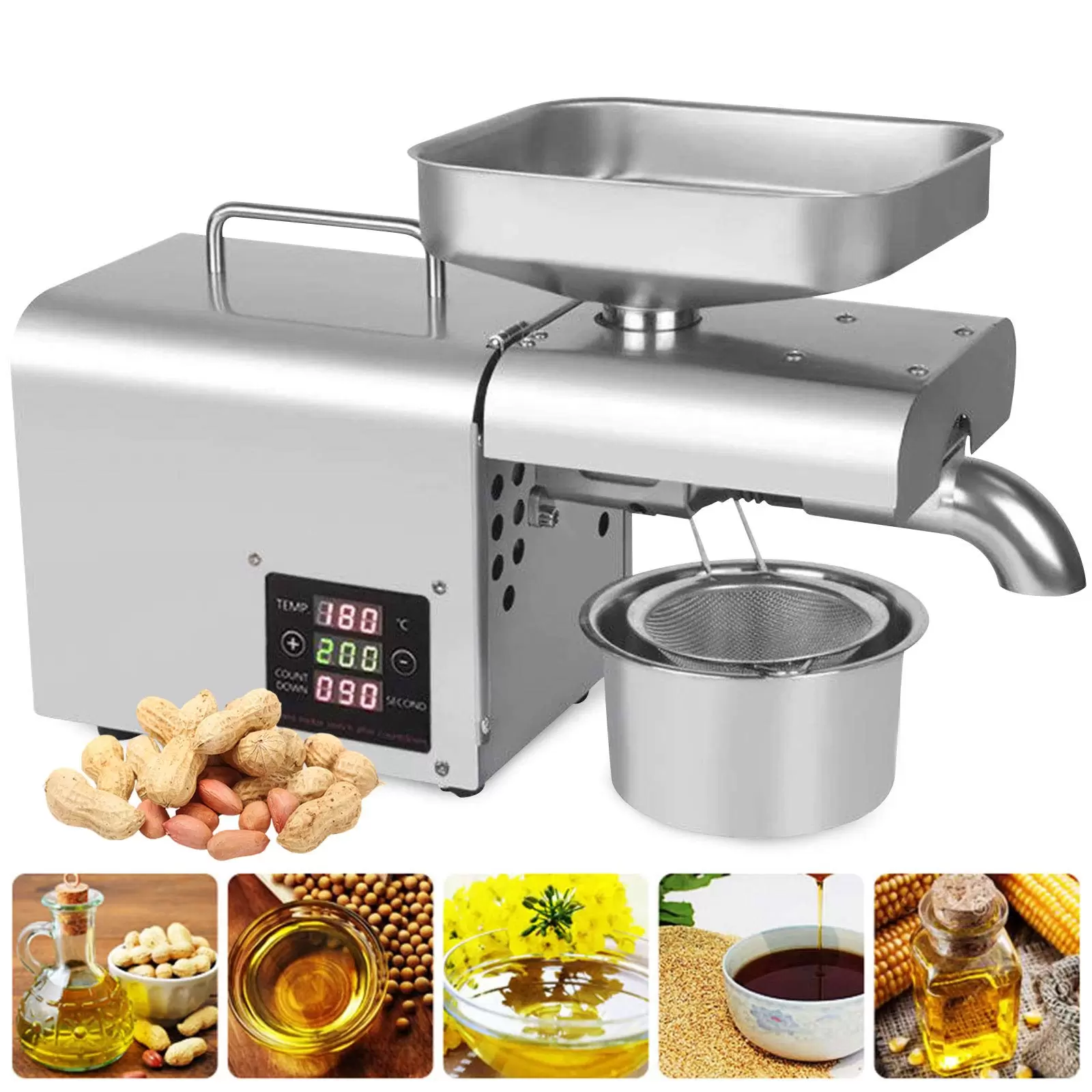 610W Automatische Ölpressmaschine Mit Temperaturkontrolle Expeller Ölmühle 3-6kg/h Rohstoff