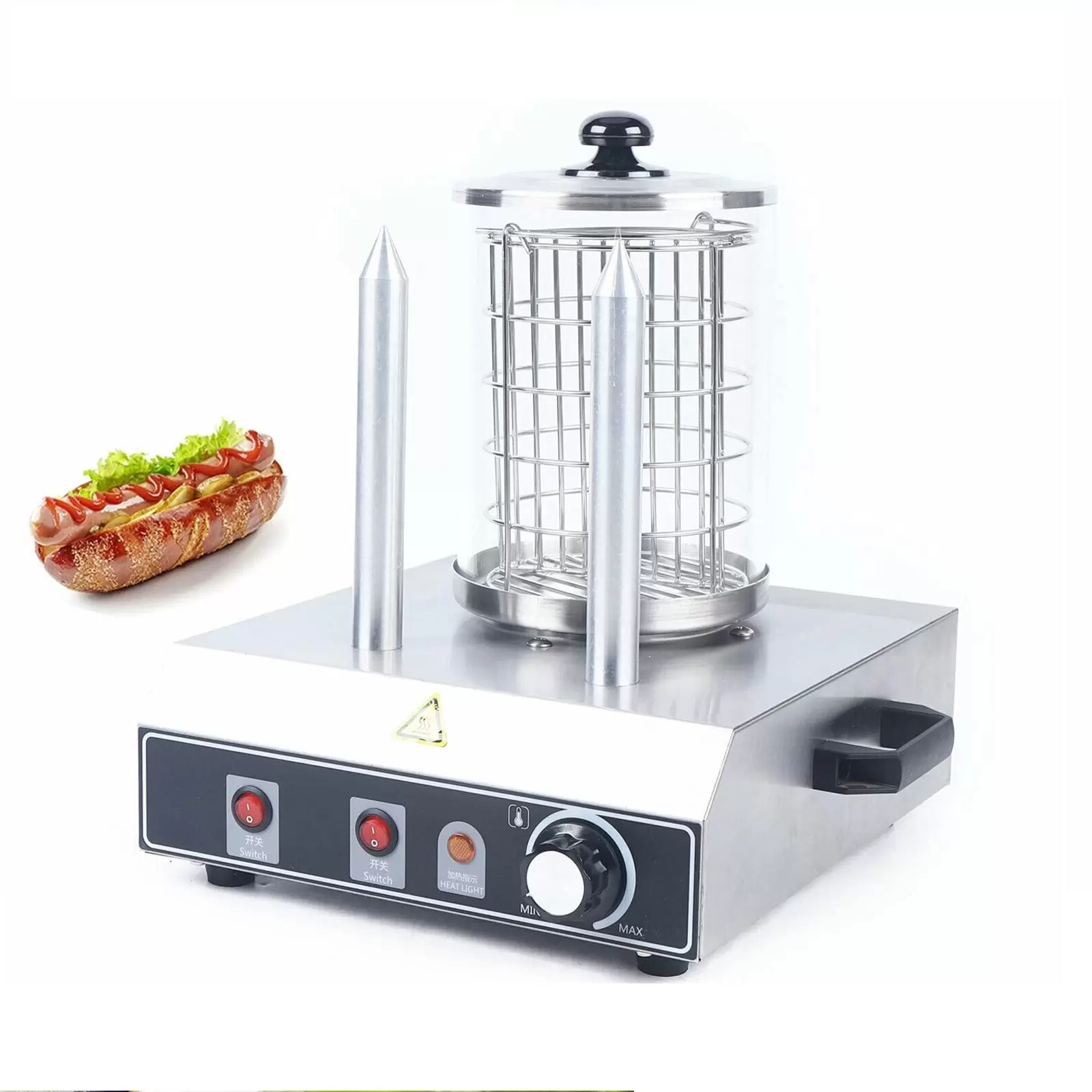Profi Hot Dog Maker mit 2 Heizspießen Edelstahl zum erhitzen von Würsten und aufwärmen
