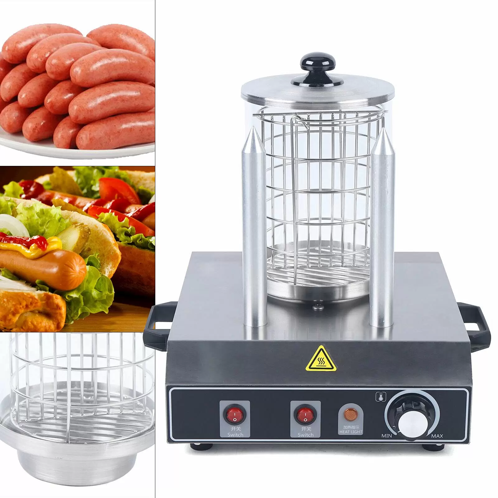Profi Hot Dog Maker mit 2 Heizspießen Edelstahl zum erhitzen von Würsten und aufwärmen