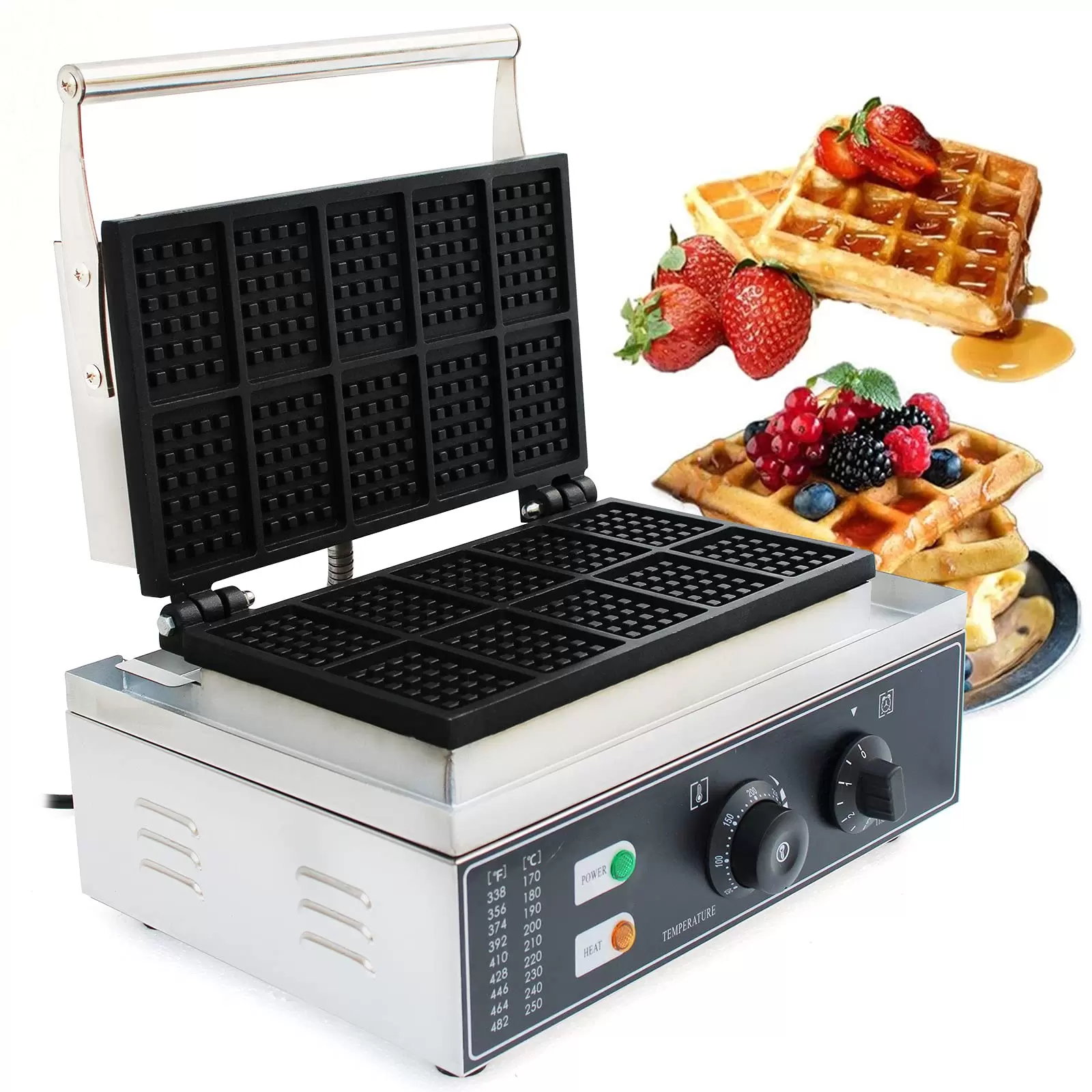 1500W Kommerzieller Waffeleisen mit Antihaftbeschichtung Zeit- und Temperaturkontrolle für Bäckereien