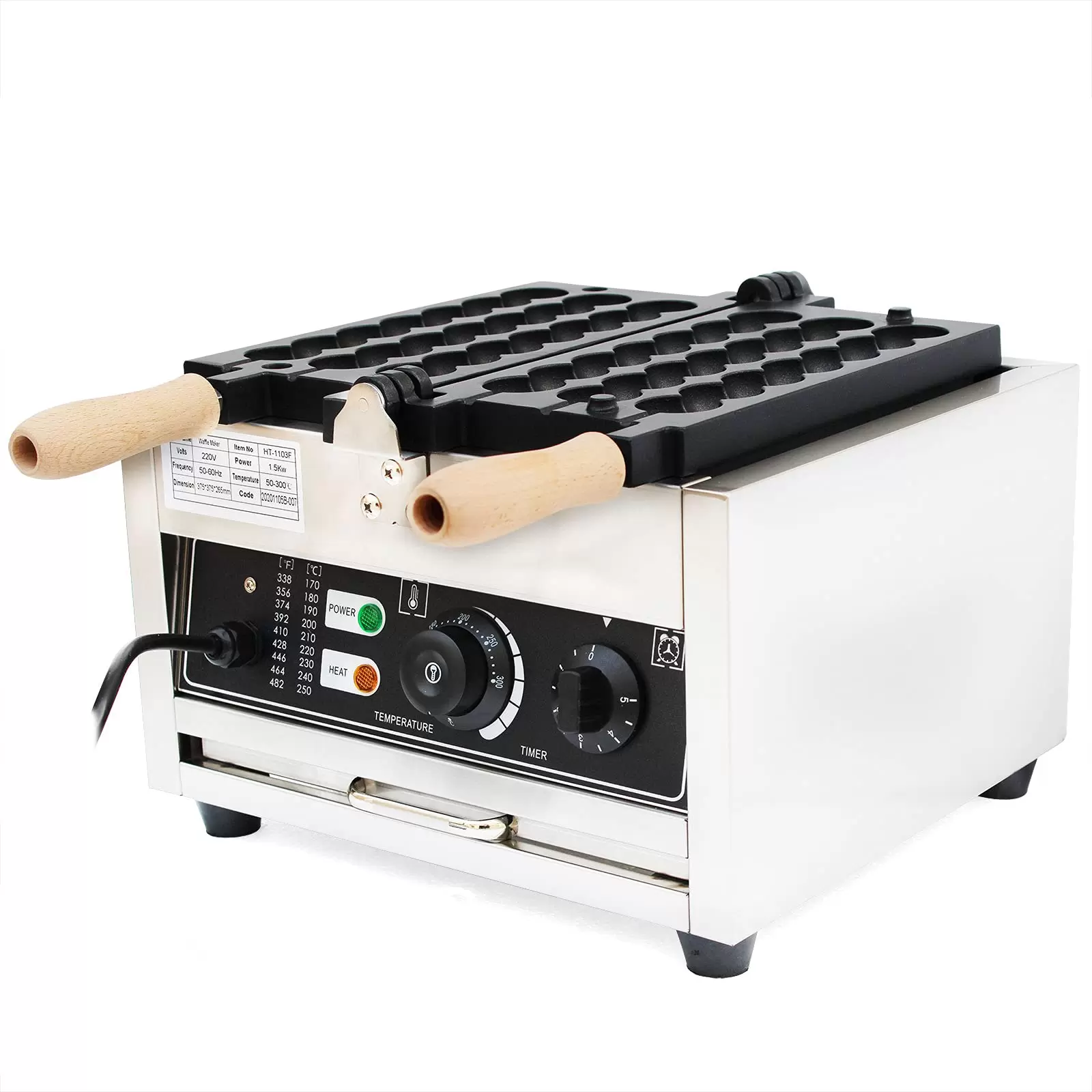 1500W Kommerziell Bubble Waffeleisen Maker Antihaftbeschichtete Platten