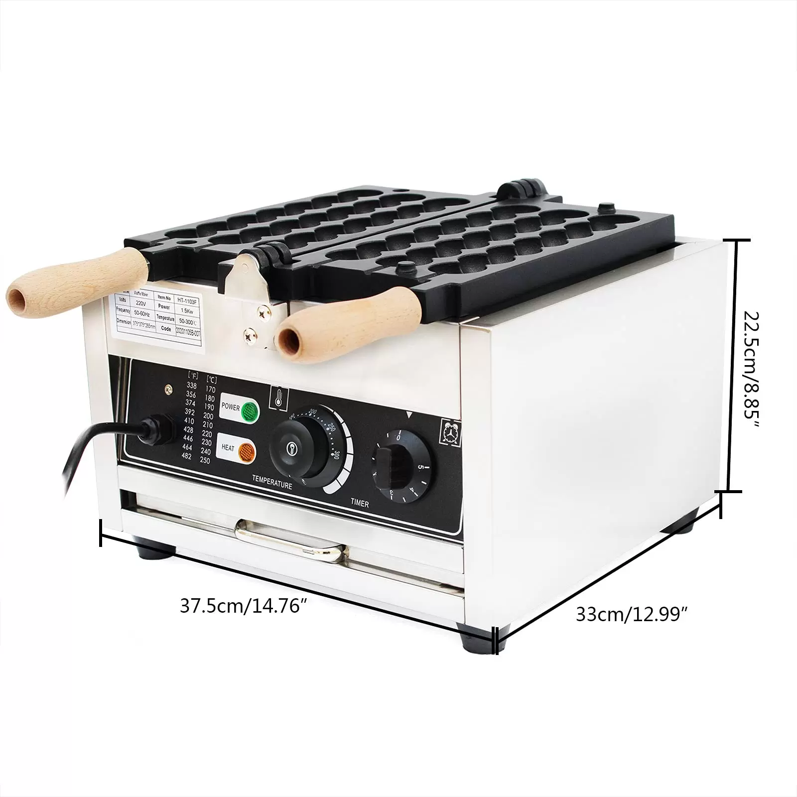 1500W Kommerziell Bubble Waffeleisen Maker Antihaftbeschichtete Platten