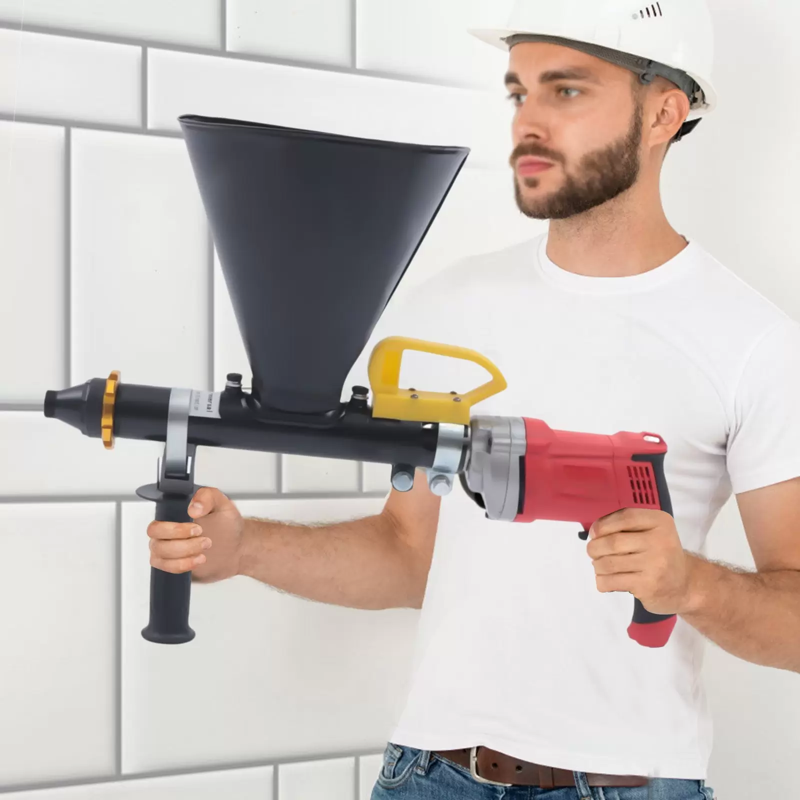 700W Elektro Edelstahlkörper Mörtelspritze mit Öler 2 Düse Elektrisches Vergusswerkzeug Mörtelmörtel