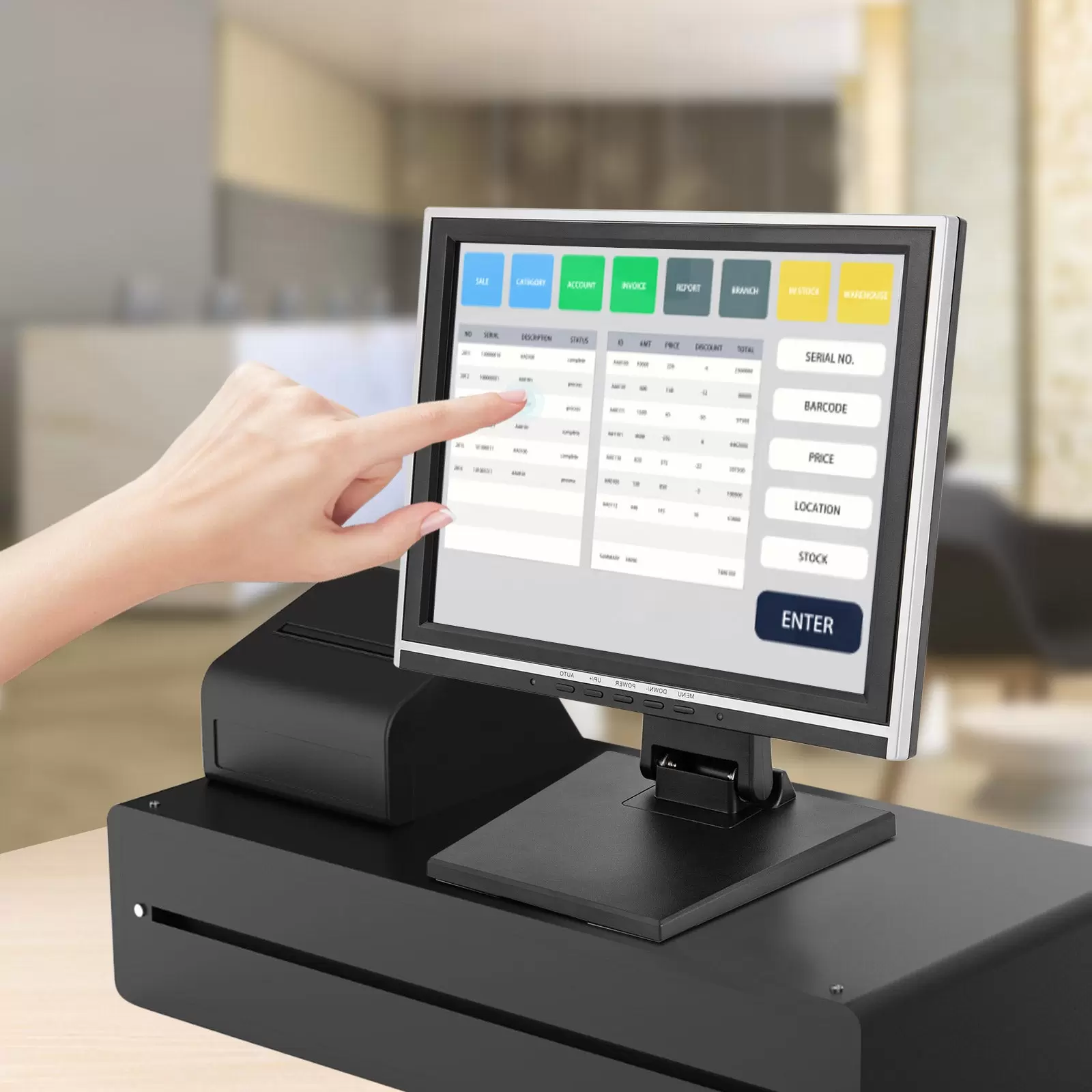 Touchscreen Monitor mit Ständer Kiosk Kassensystem PC POS Kassenmonitor Bildschirm