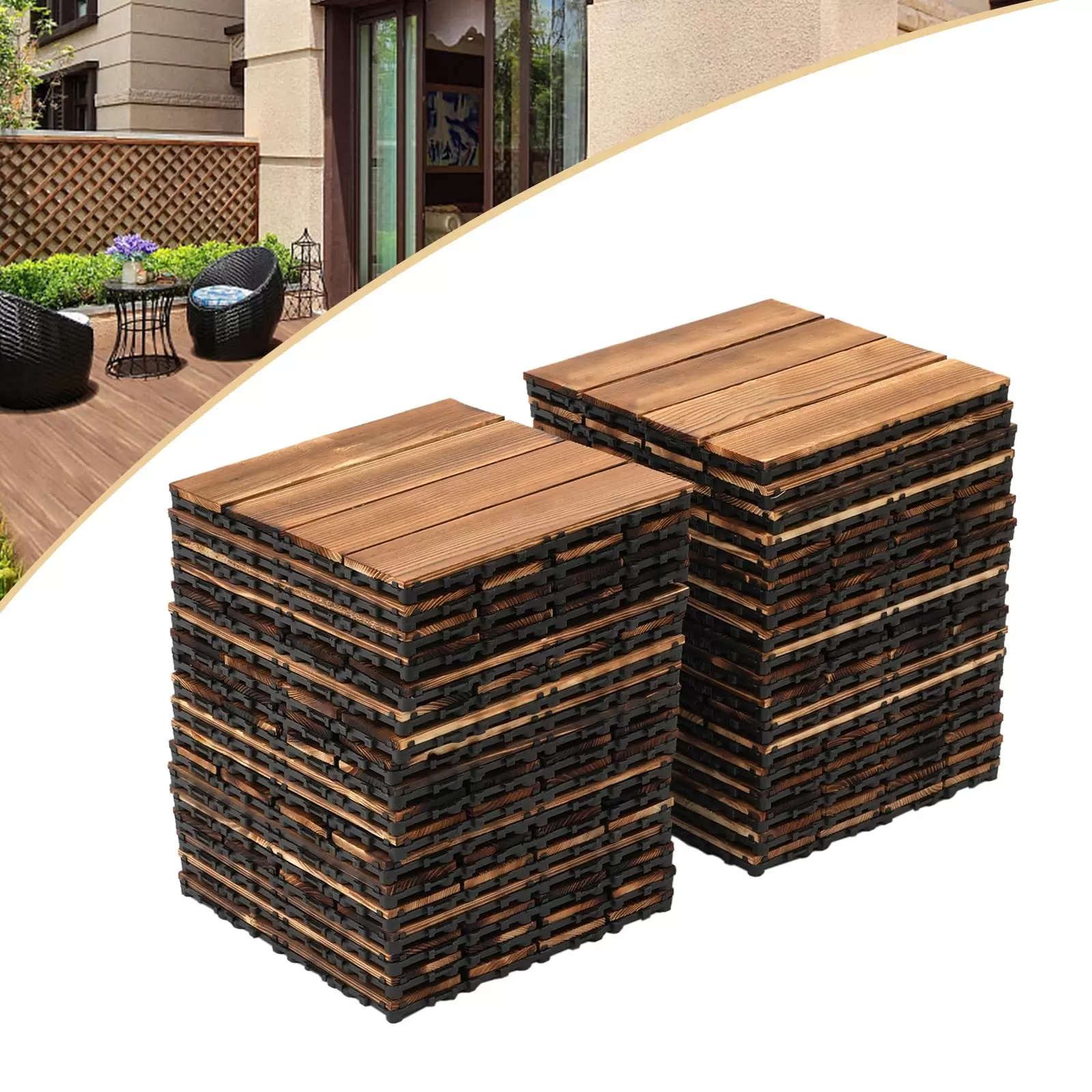 36 Stück Terrassenfliesen aus Holz Hartholz, ineinandergreifende Bodenfliesen Terrassenfliesen