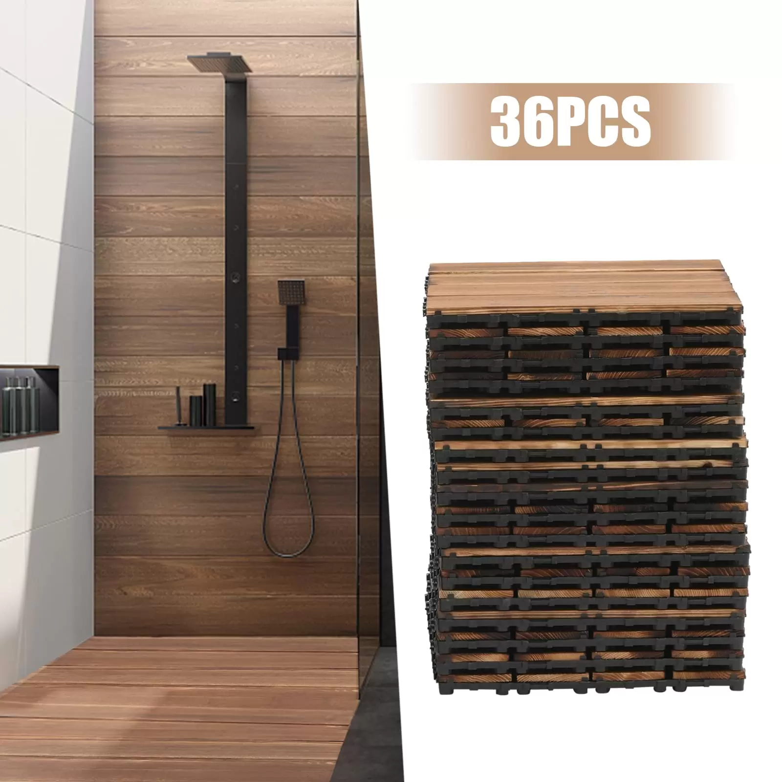 36 Stück Terrassenfliesen aus Holz Hartholz, ineinandergreifende Bodenfliesen Terrassenfliesen