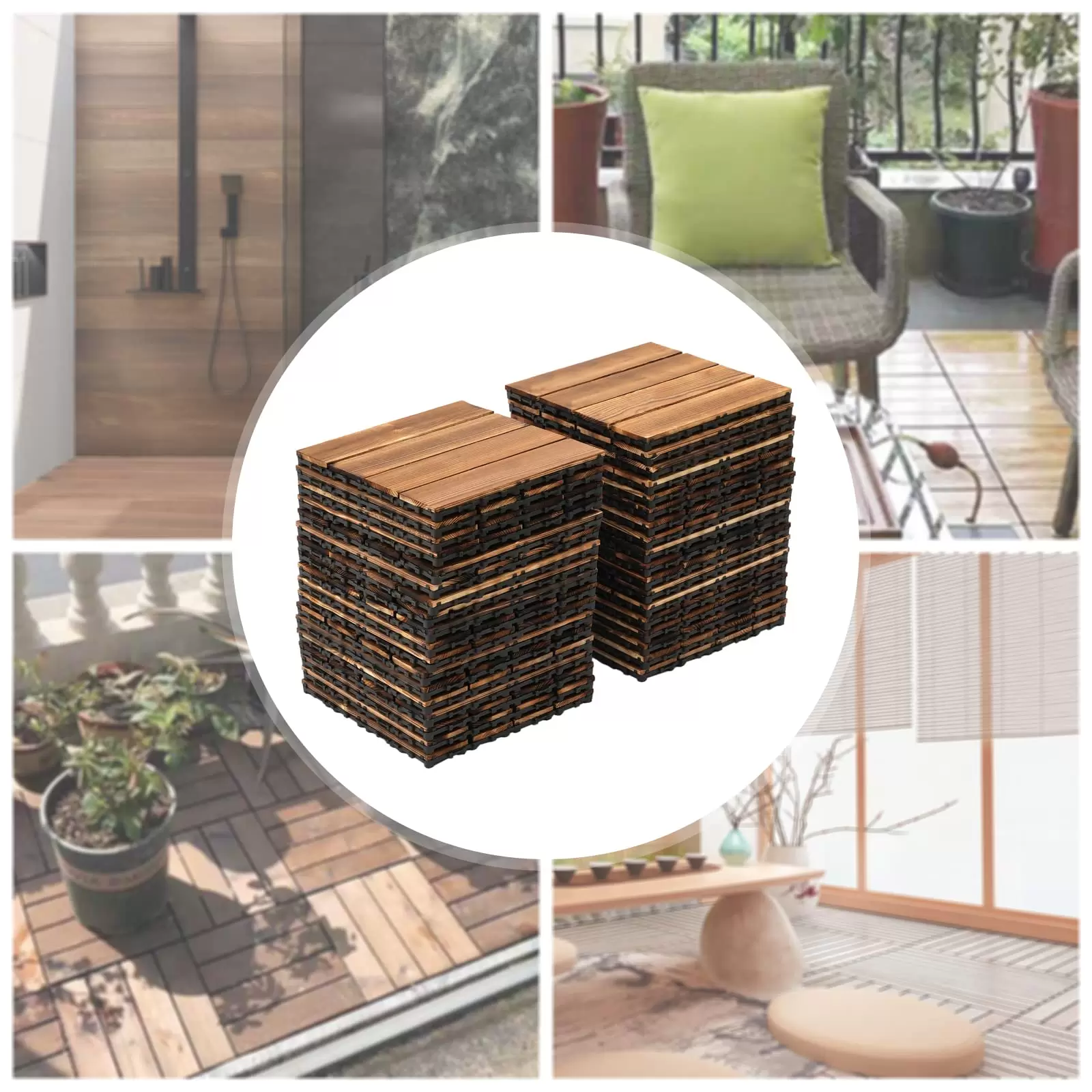 36 Stück Terrassenfliesen aus Holz Hartholz, ineinandergreifende Bodenfliesen Terrassenfliesen
